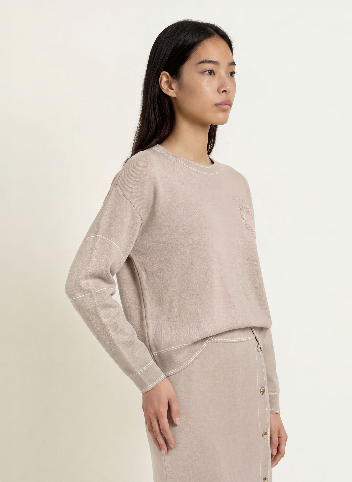 LIU JO Pullover mit Schmucksteinen: TAUPE
