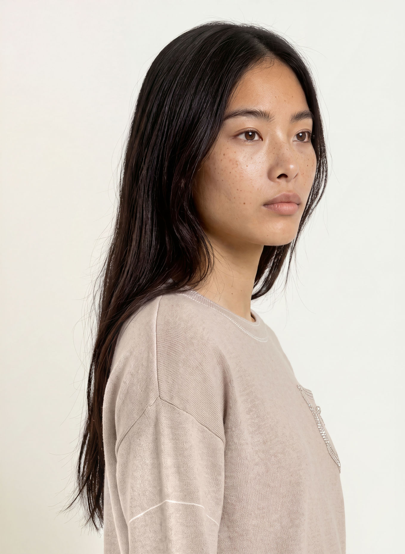 LIU JO Pullover mit Schmucksteinen: TAUPE