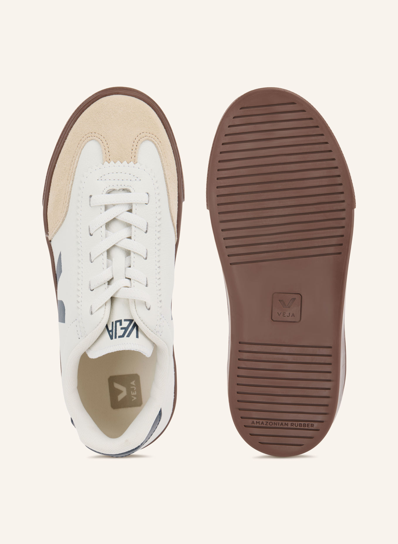 VEJA SMALL VOLLEY Sneakers: WHITE / BEIGE / DARK BLUE