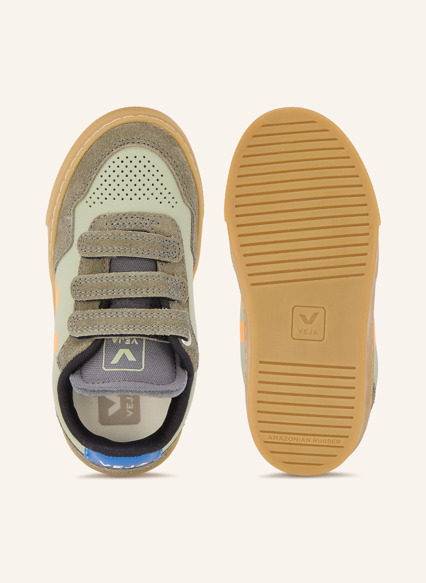 VEJA SMALL V-90 Sneakers: LIGHT GREEN / ORANGE / OLIVE