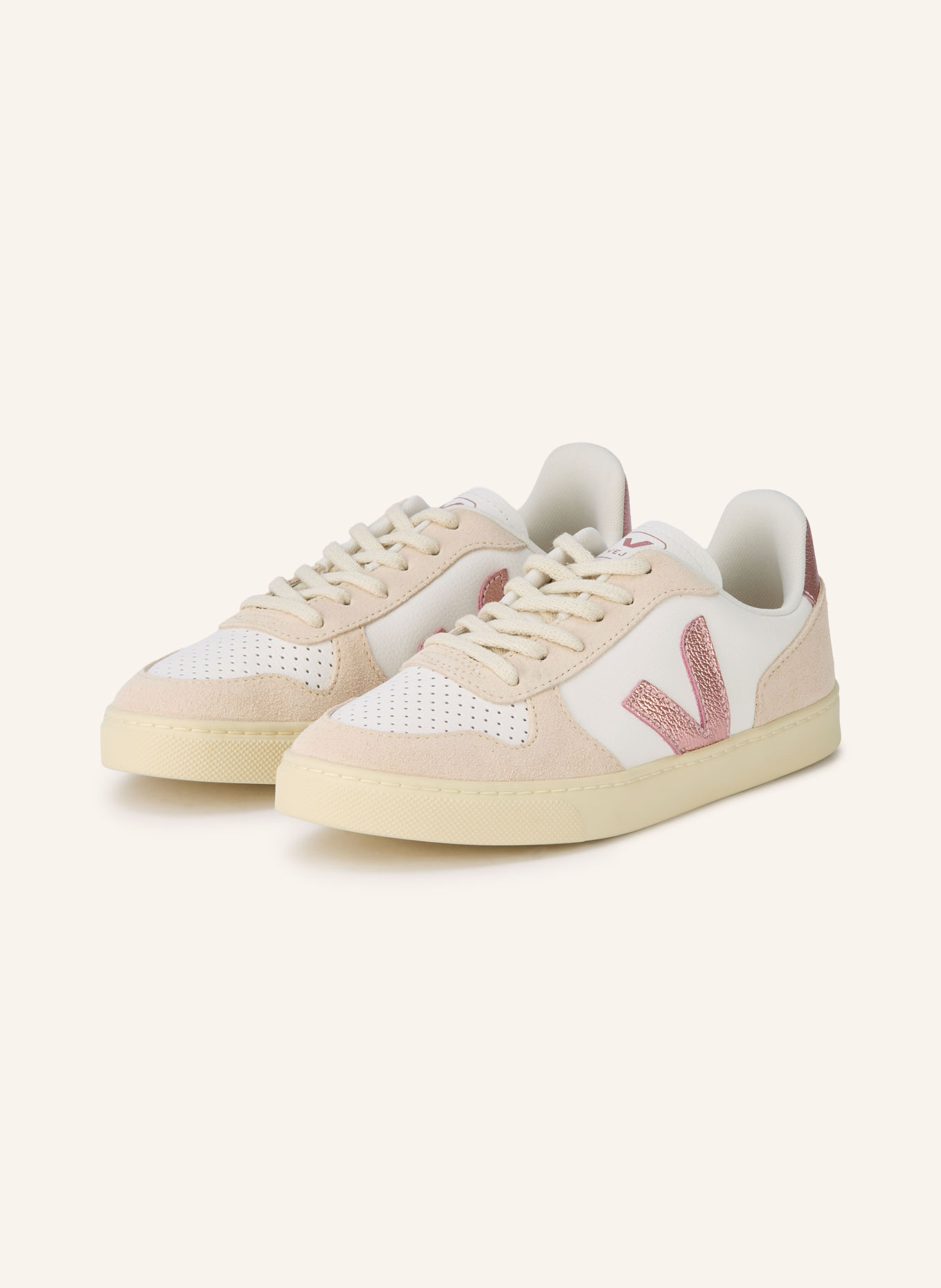 VEJA Sneaker SMALL V-10: WEISS / ROSA / BEIGE