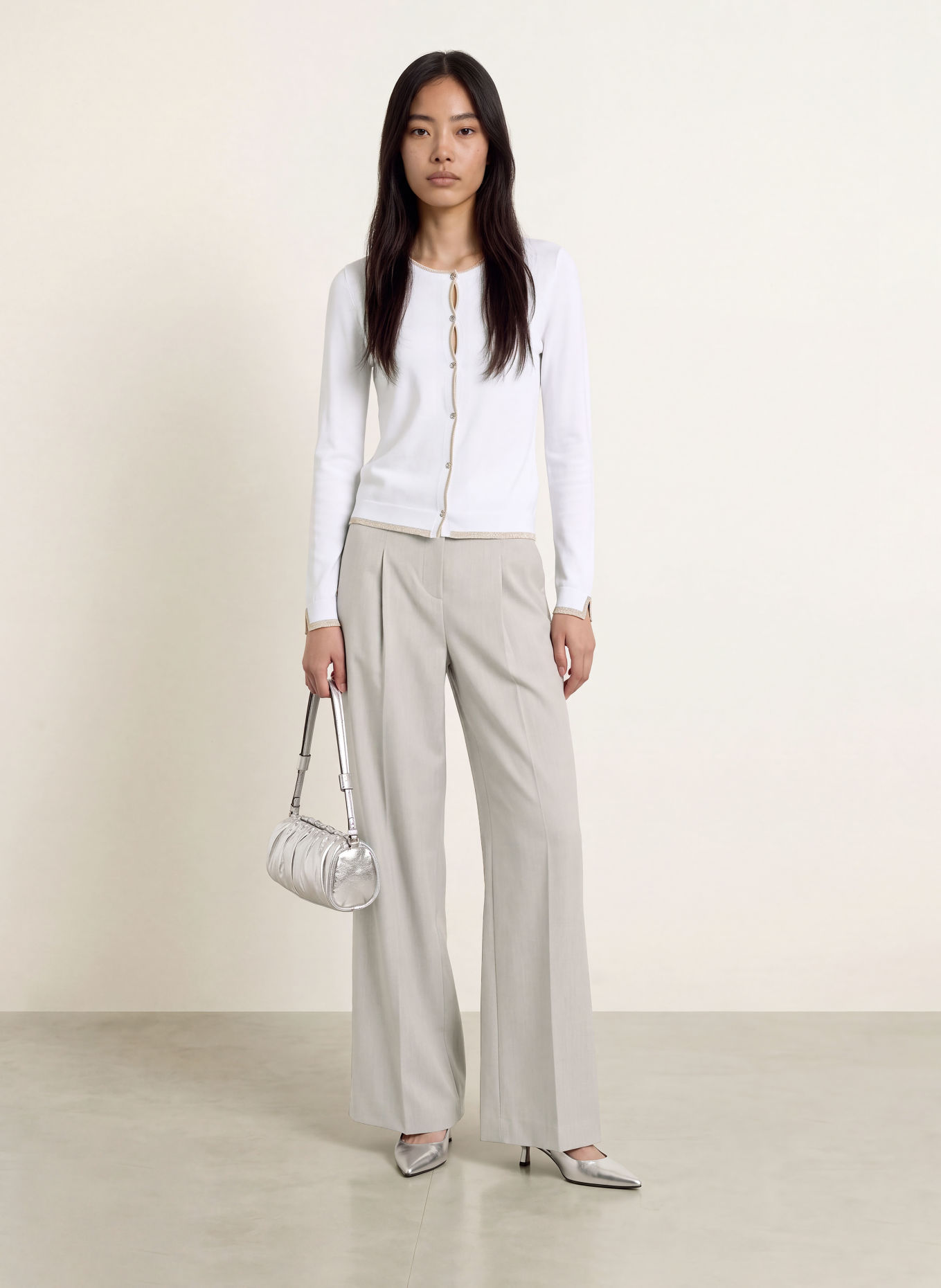LIU JO Cardigan with rhinestones and glitter yarn: WHITE / SILVER