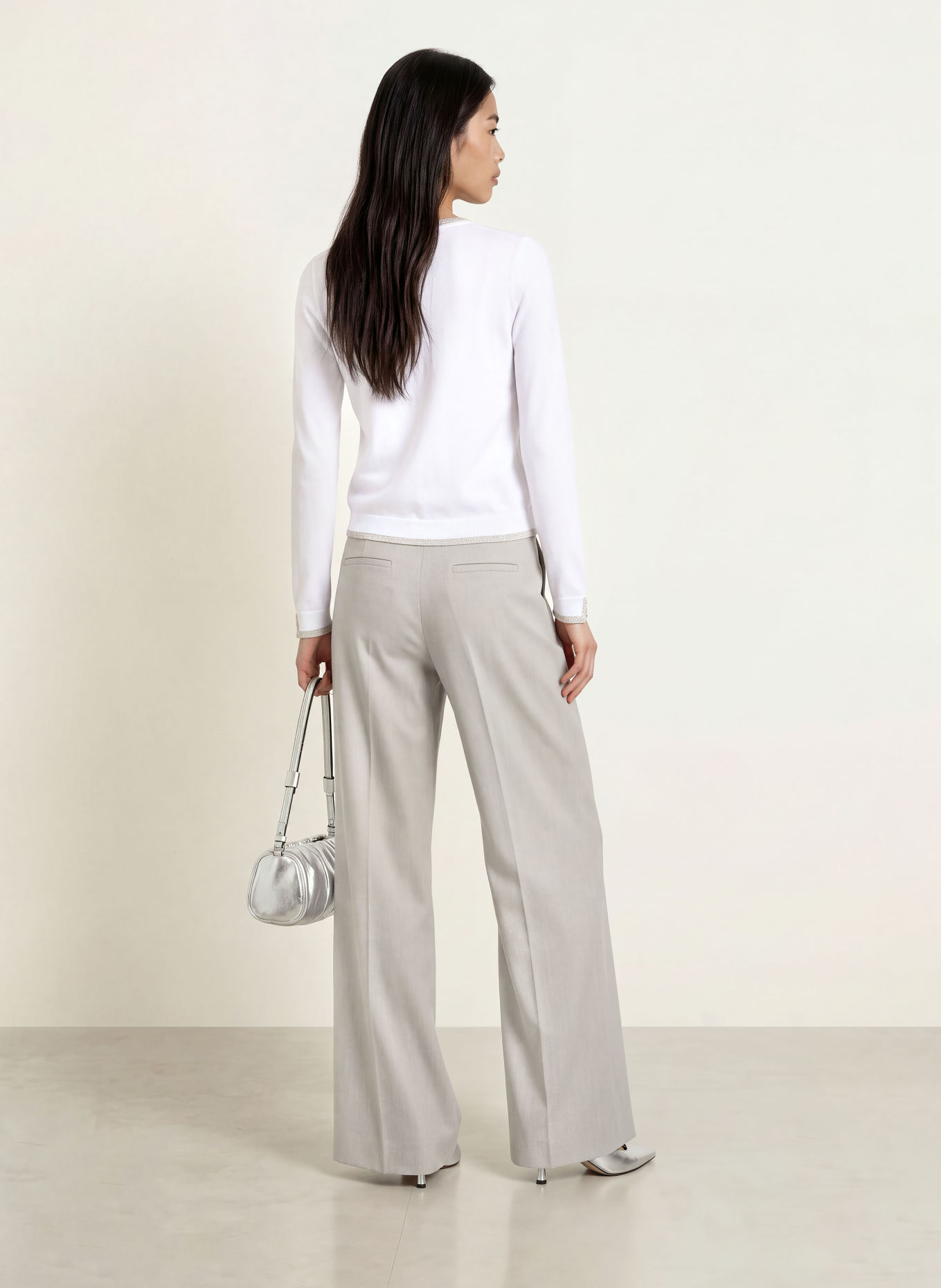 LIU JO Cardigan with rhinestones and glitter yarn: WHITE / SILVER