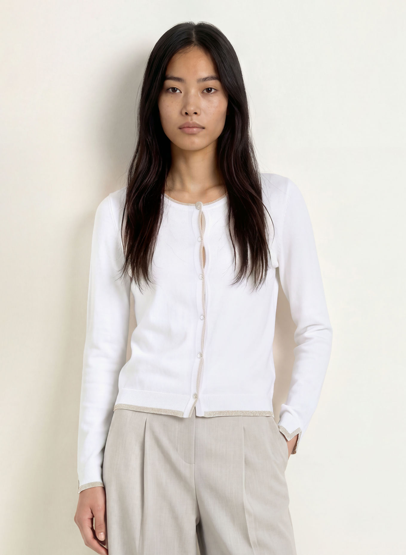LIU JO Cardigan with rhinestones and glitter yarn: WHITE / SILVER