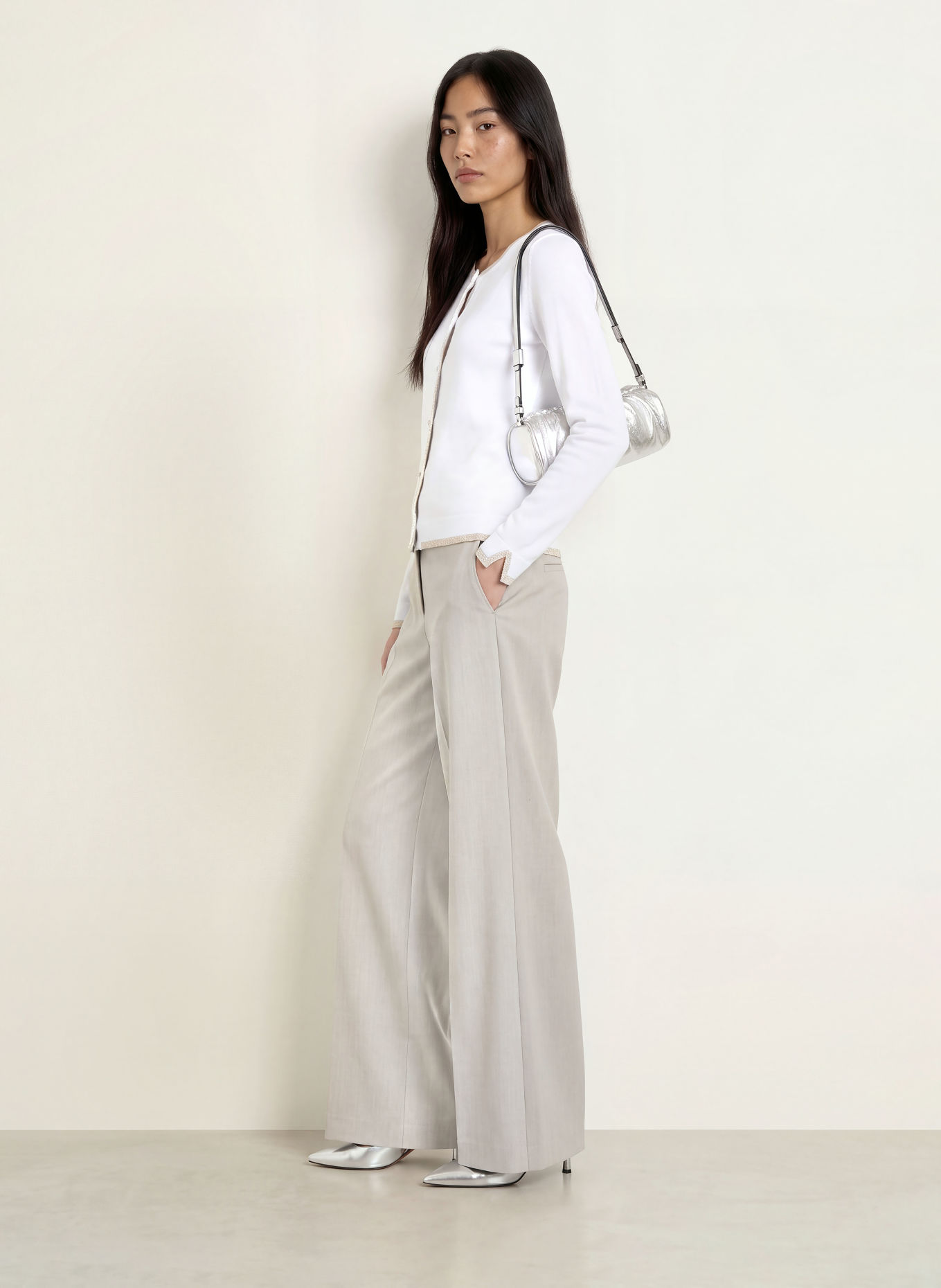 LIU JO Cardigan with rhinestones and glitter yarn: WHITE / SILVER