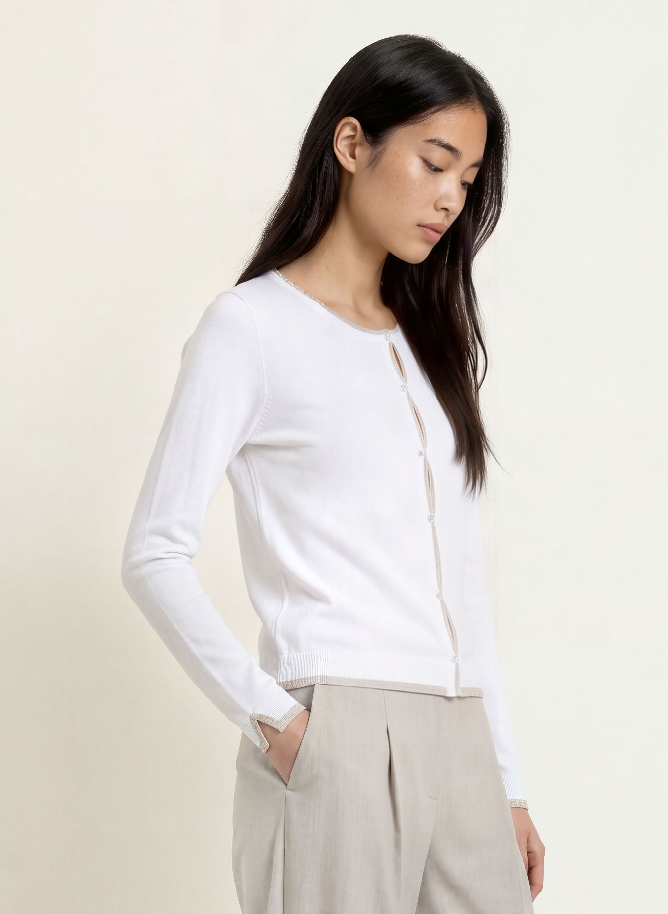 LIU JO Cardigan with rhinestones and glitter yarn: WHITE / SILVER