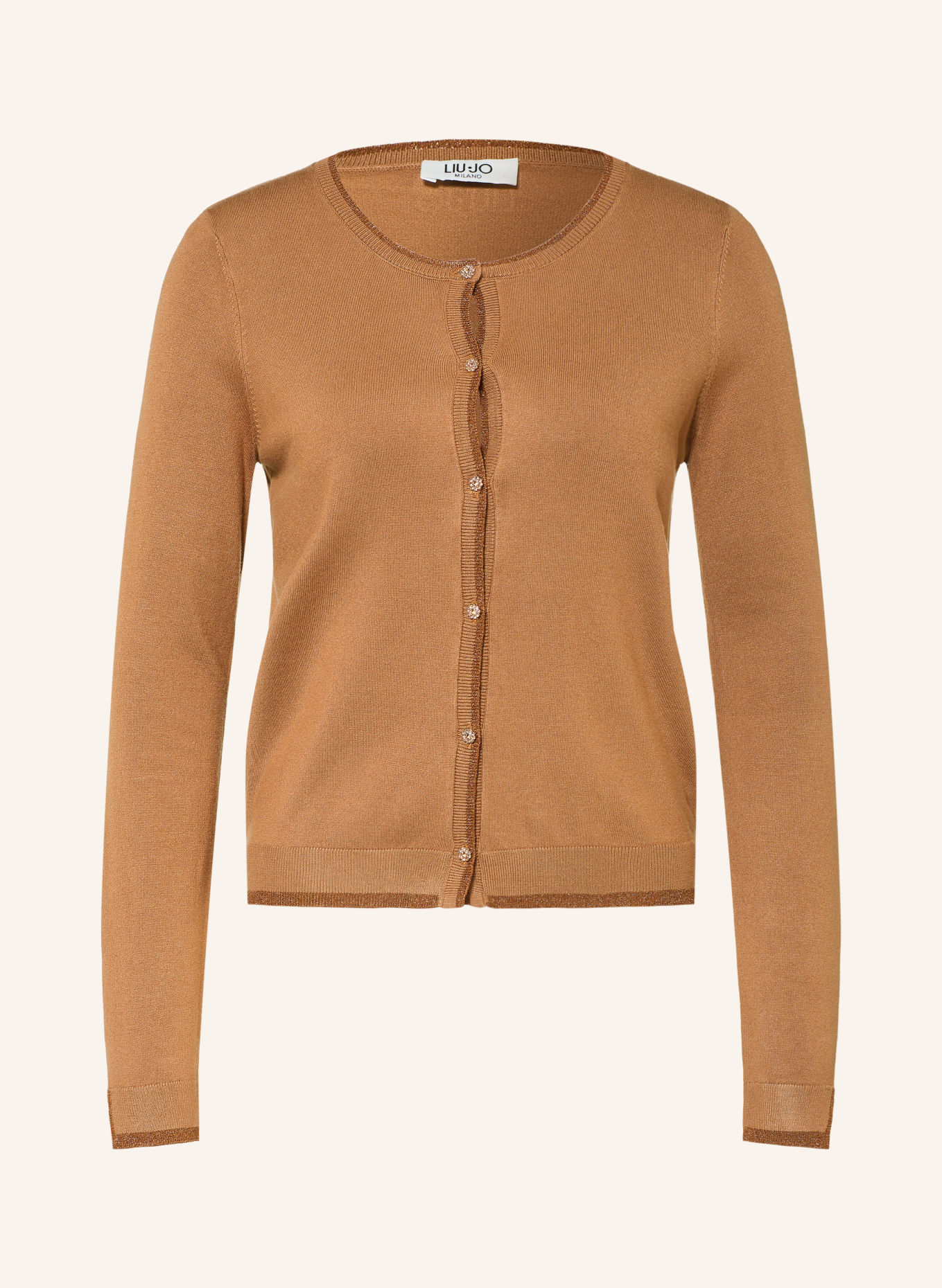 LIU JO Strickjacke mit Schmucksteinen und Glitzergarn: HELLBRAUN
