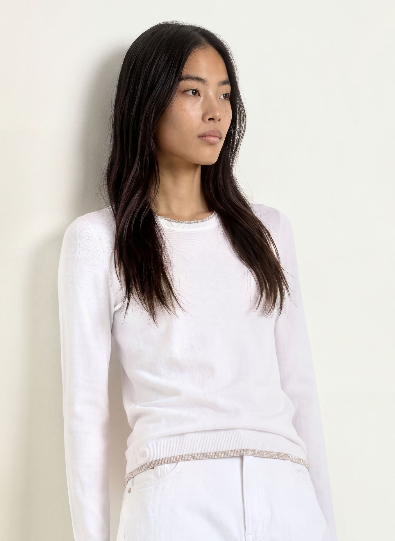 LIU JO Pullover mit Glitzergarn: WEISS / TAUPE