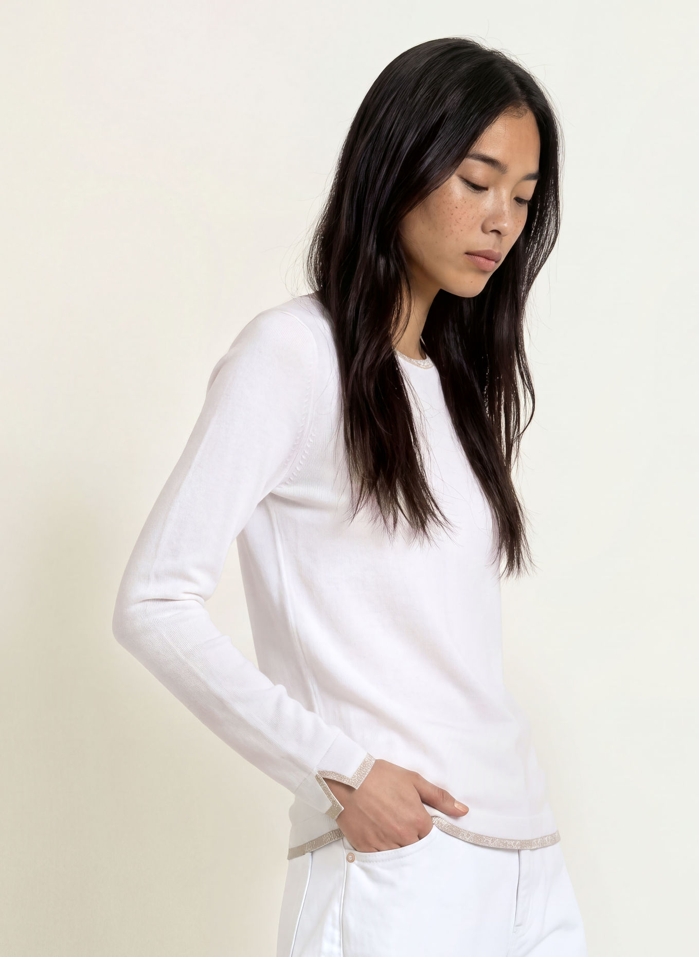 LIU JO Pullover mit Glitzergarn: WEISS / TAUPE