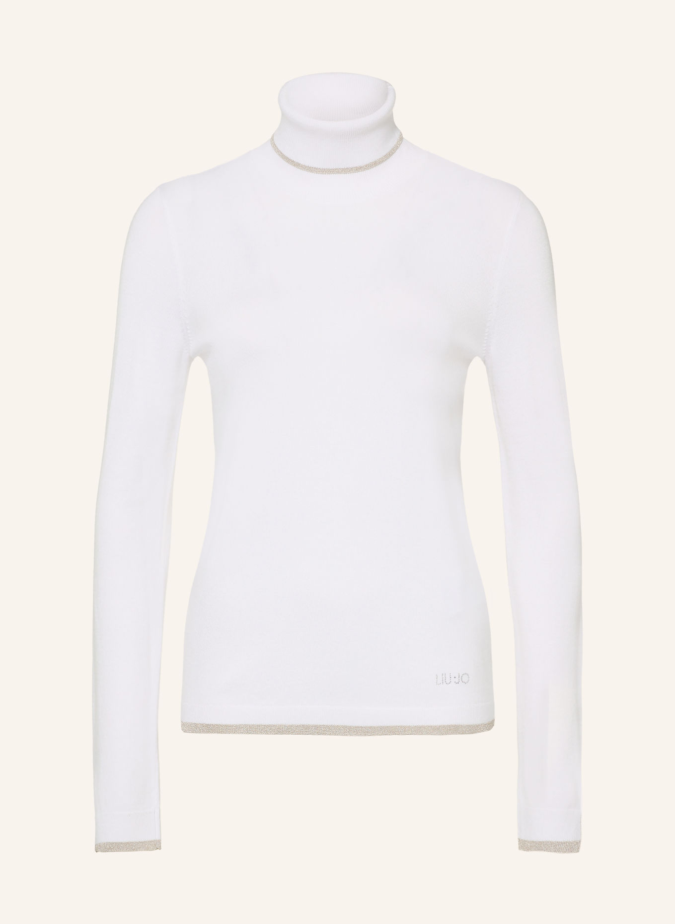 LIU JO Rollkragenpullover mit Glitzergarn und Schmucksteinen: WEISS / TAUPE