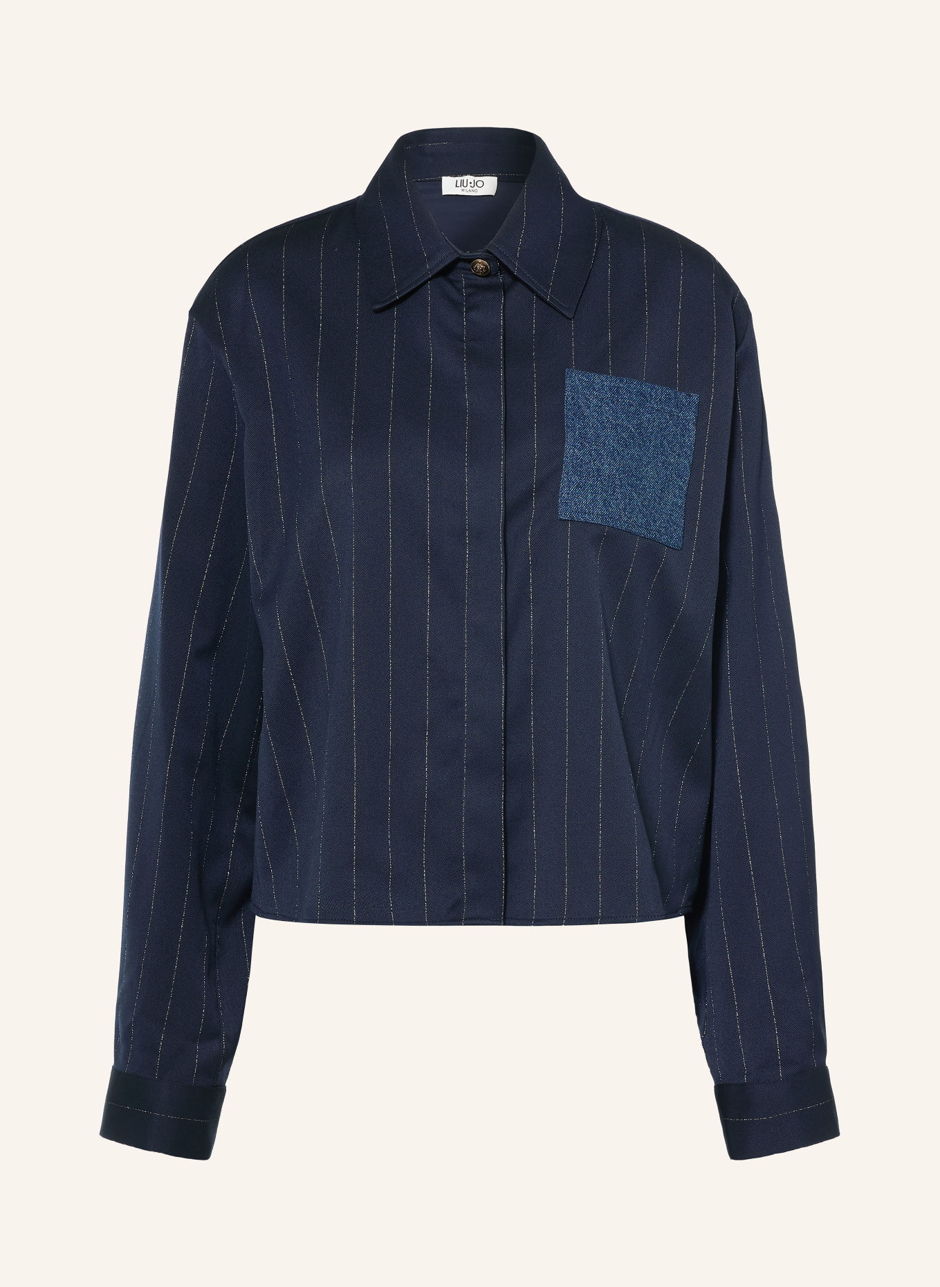 LIU JO Skjortblus med glittertråd: MÖRKBLÅ / SILVER
