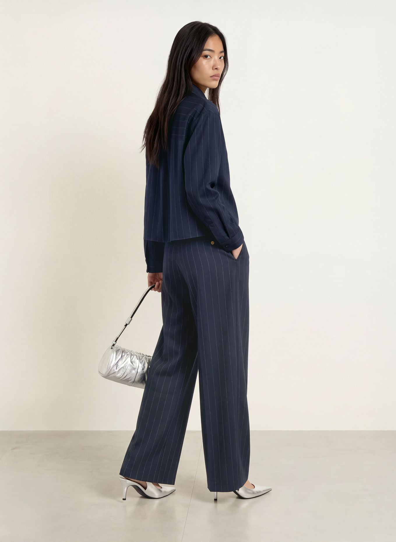 LIU JO Skjortblus med glittertråd: MÖRKBLÅ / SILVER