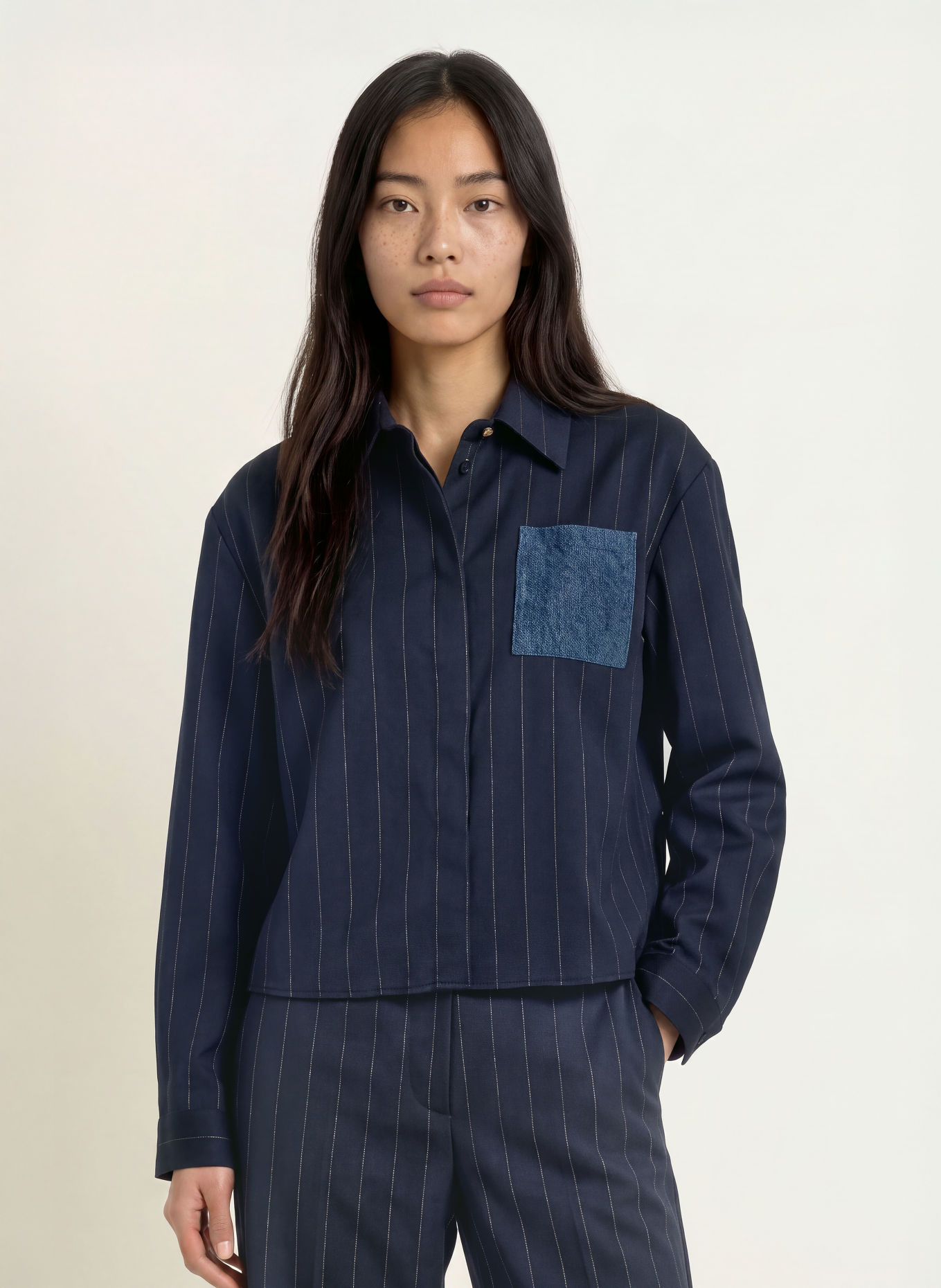 LIU JO Skjortblus med glittertråd: MÖRKBLÅ / SILVER