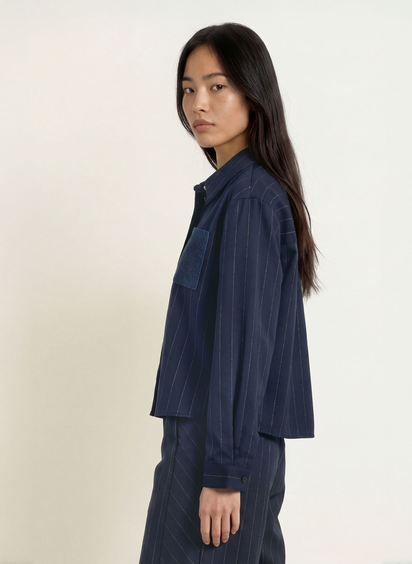 LIU JO Skjortblus med glittertråd: MÖRKBLÅ / SILVER
