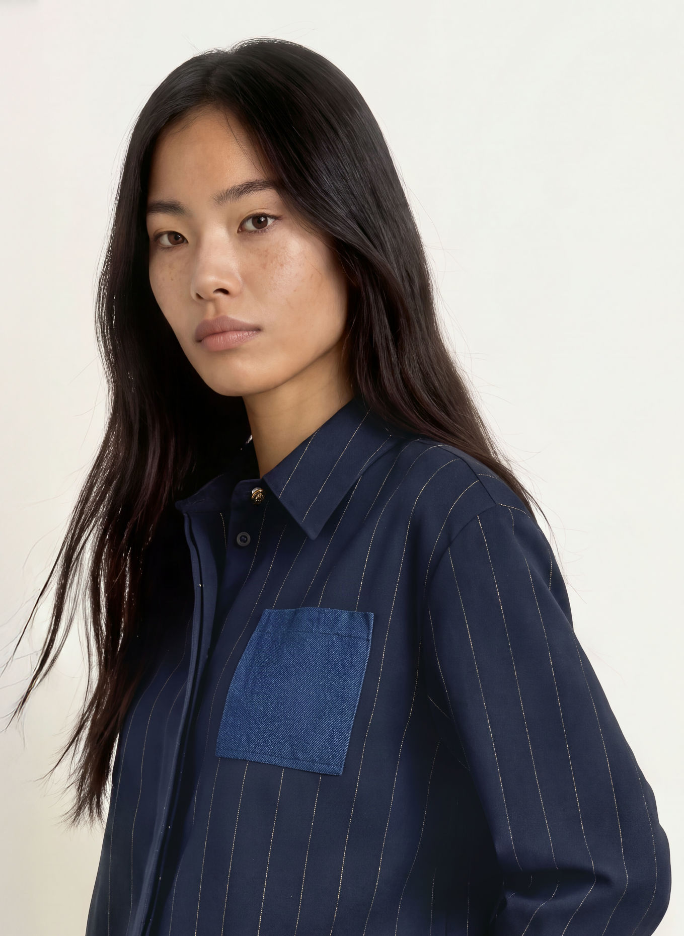 LIU JO Skjortblus med glittertråd: MÖRKBLÅ / SILVER