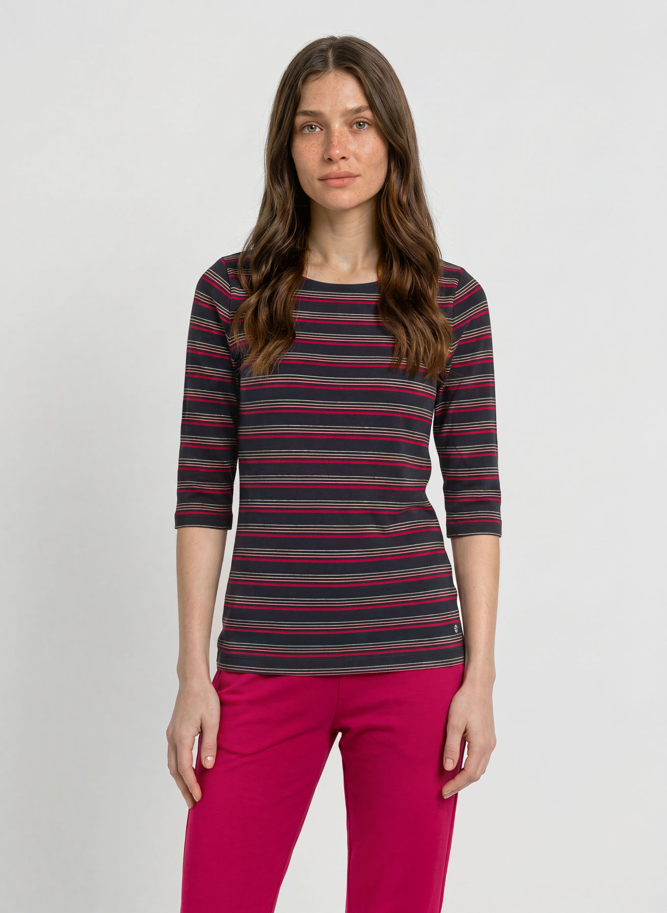JOY sportswear Shirt GINA mit 3/4-Arm und Glitzergarn: SCHWARZ / SILBER / FUCHSIA