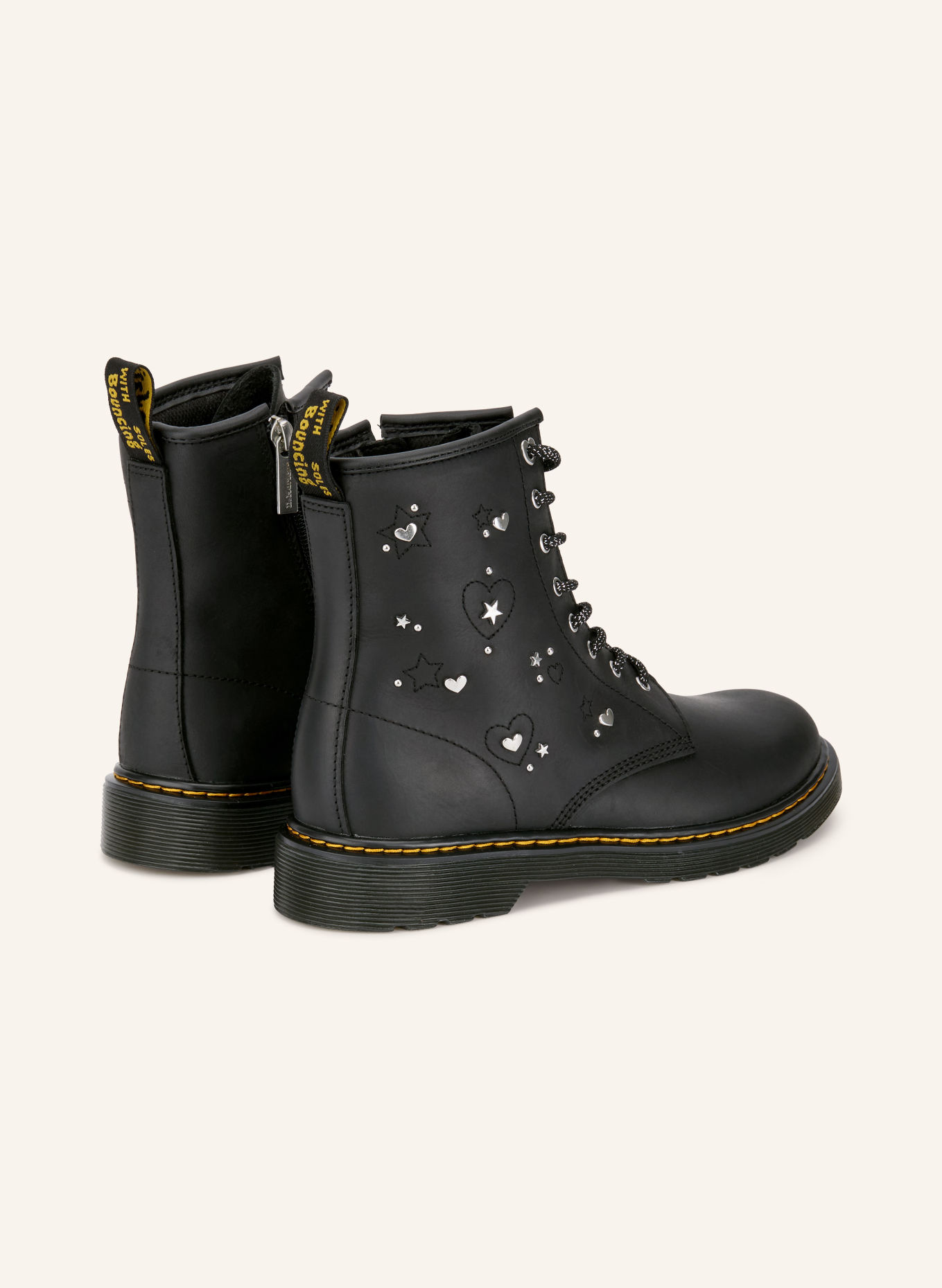 Dr. Martens Veterboots 1460 HS met studs: ZWART / ZILVER / GEEL
