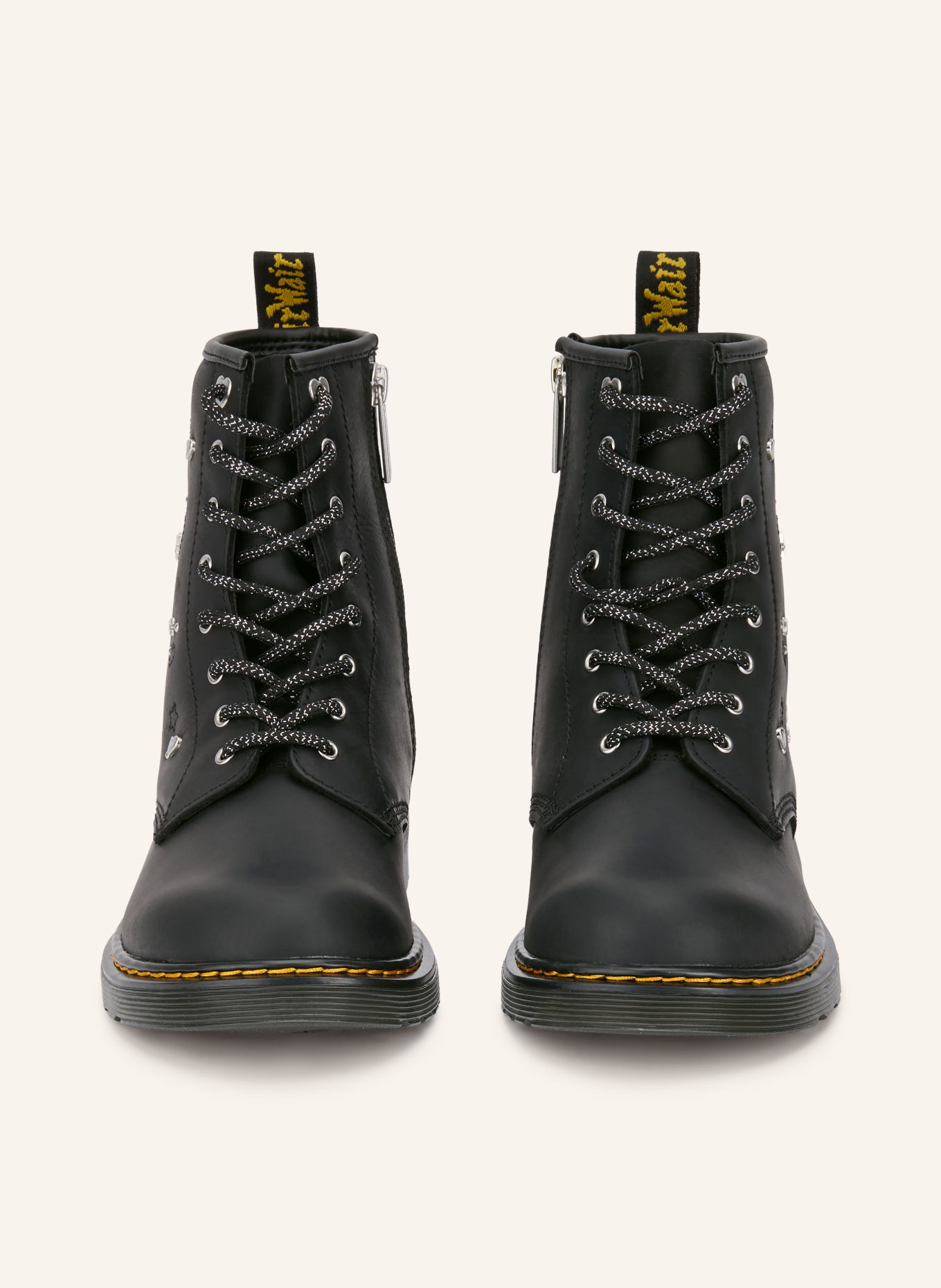Dr. Martens Veterboots 1460 HS met studs: ZWART / ZILVER / GEEL