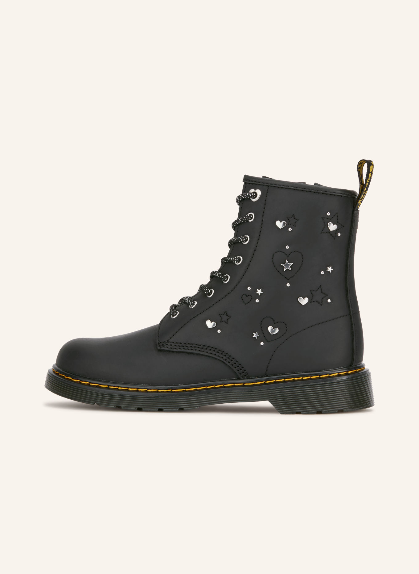 Dr. Martens Veterboots 1460 HS met studs: ZWART / ZILVER / GEEL