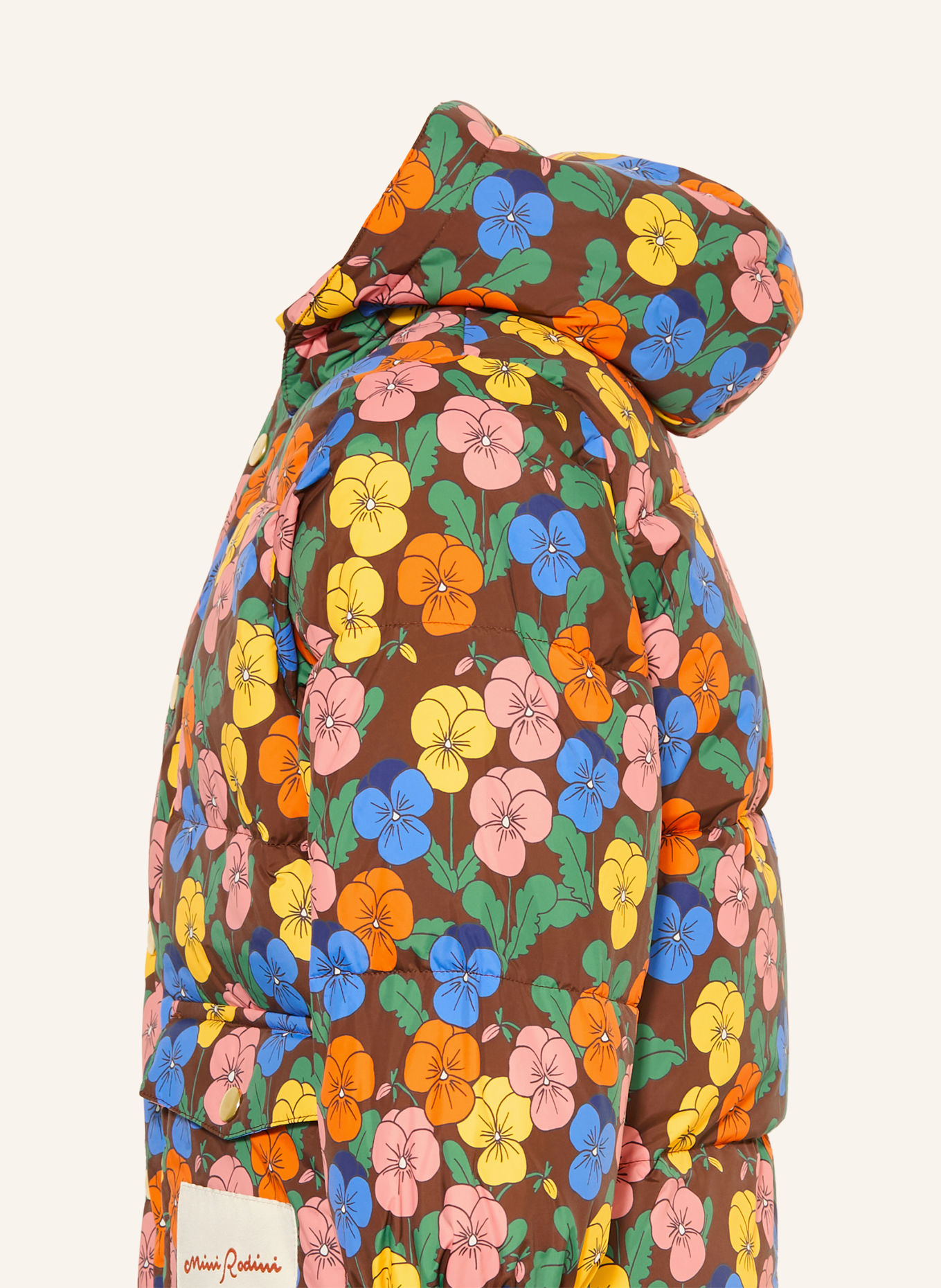 mini rodini Steppjacke VIOLAS mit abnehmbarer Kapuze: DUNKELBRAUN / GELB / BLAU
