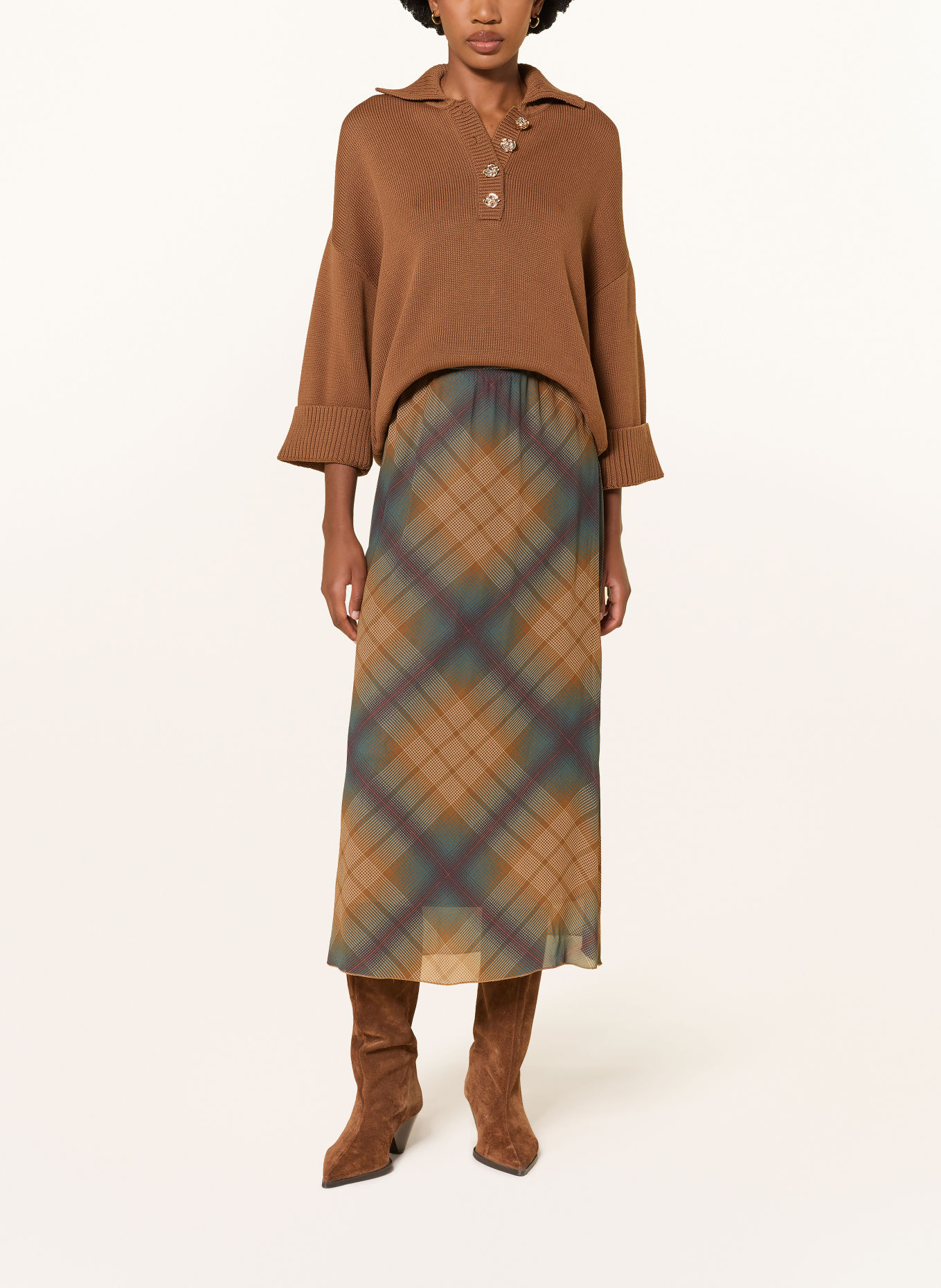 RIANI Rok: COGNAC / ROOD / PETROL