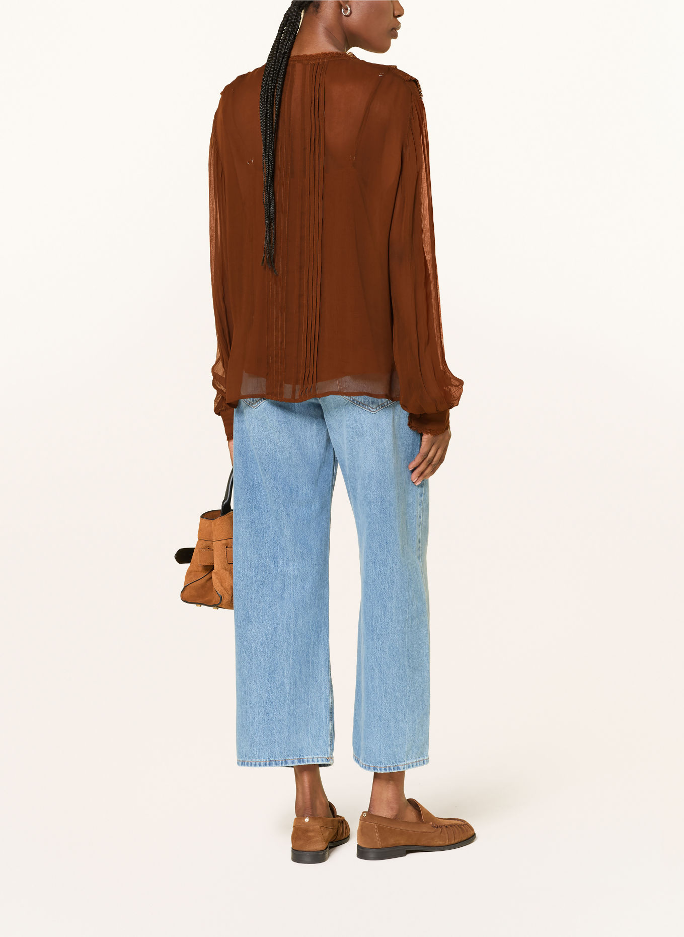 RIANI Blouse met kant en volants: BRUIN