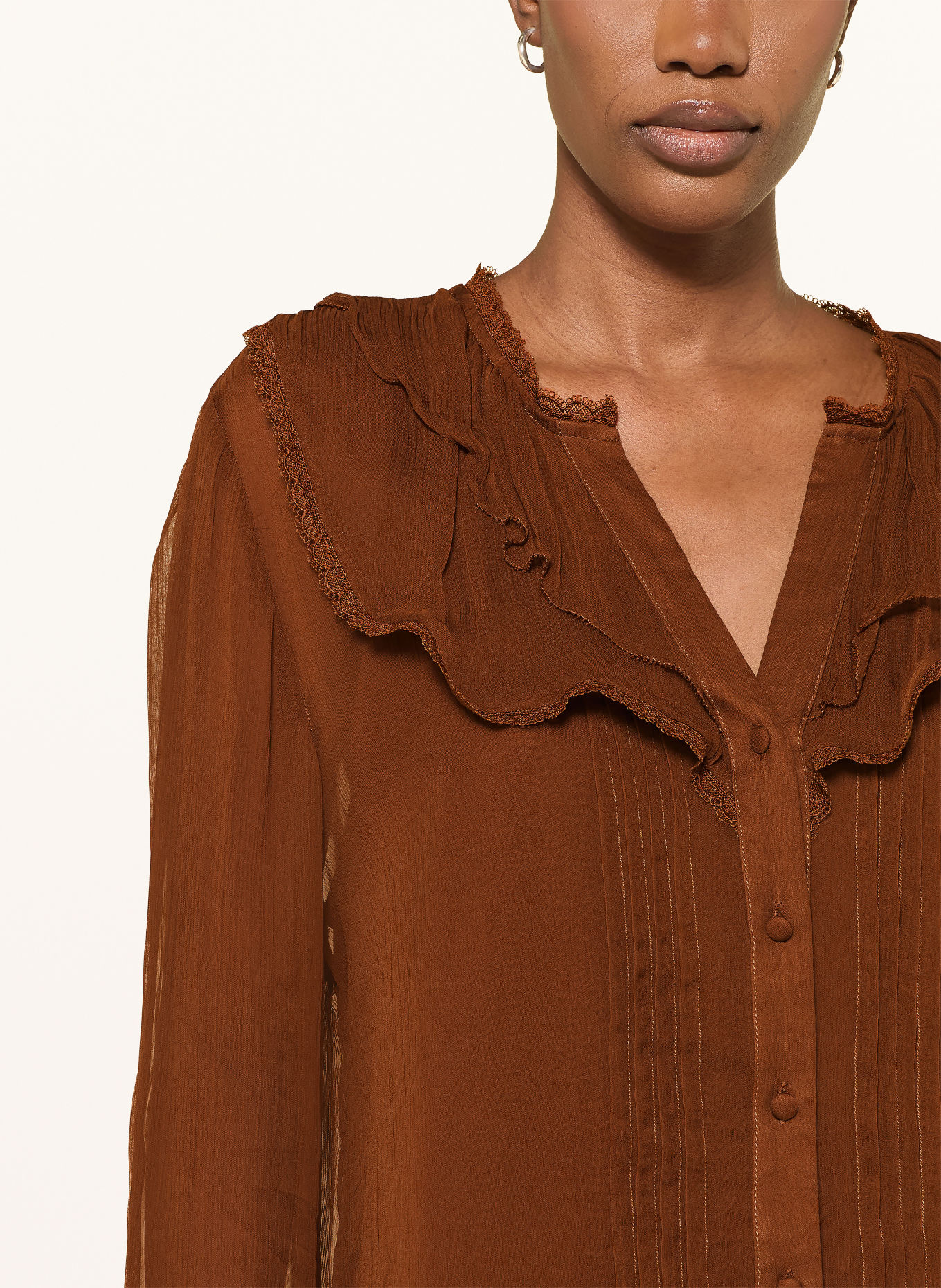 RIANI Blouse met kant en volants: BRUIN