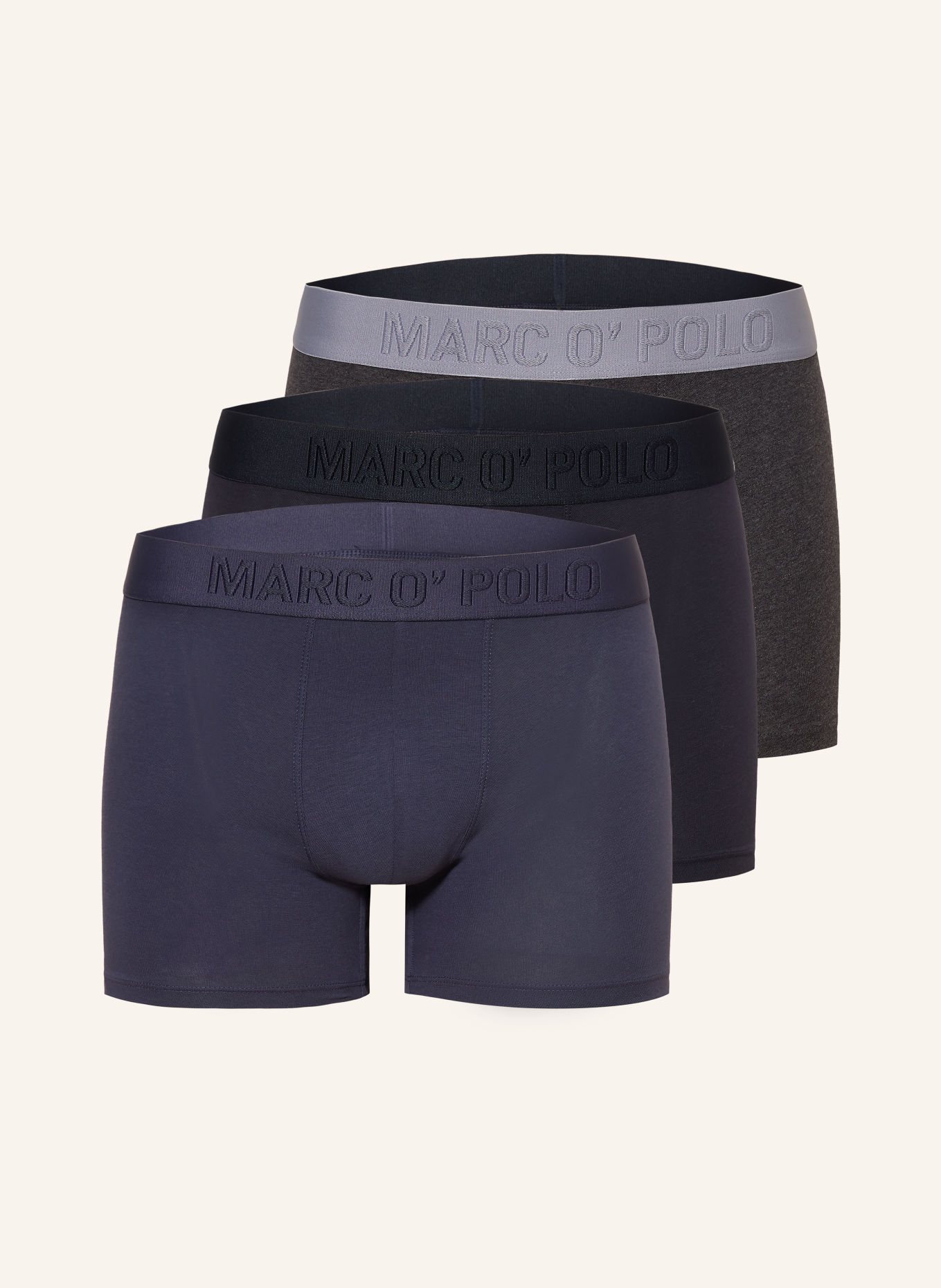 Marc O'Polo 3-pak boxershorts: MØRKEBLÅ / BLÅGRÅ / GRÅ