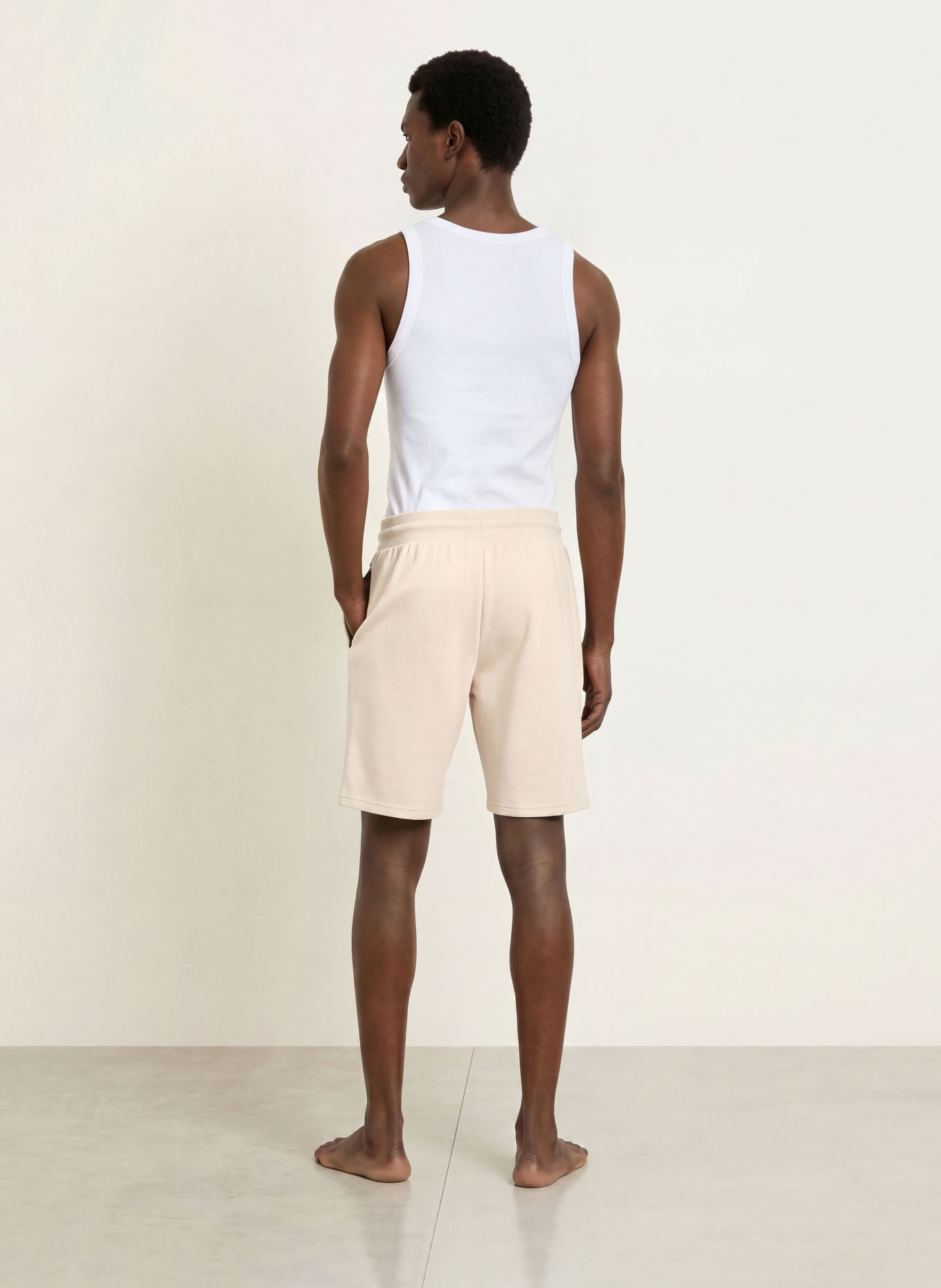 BOSS Sweatshort SENSE: BEIGE / DONKERBLAUW