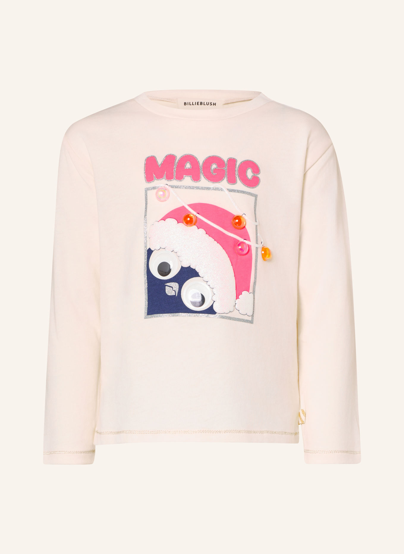 Billieblush Longsleeve met sierparels: CRÈME / ZILVER / NEONROZE