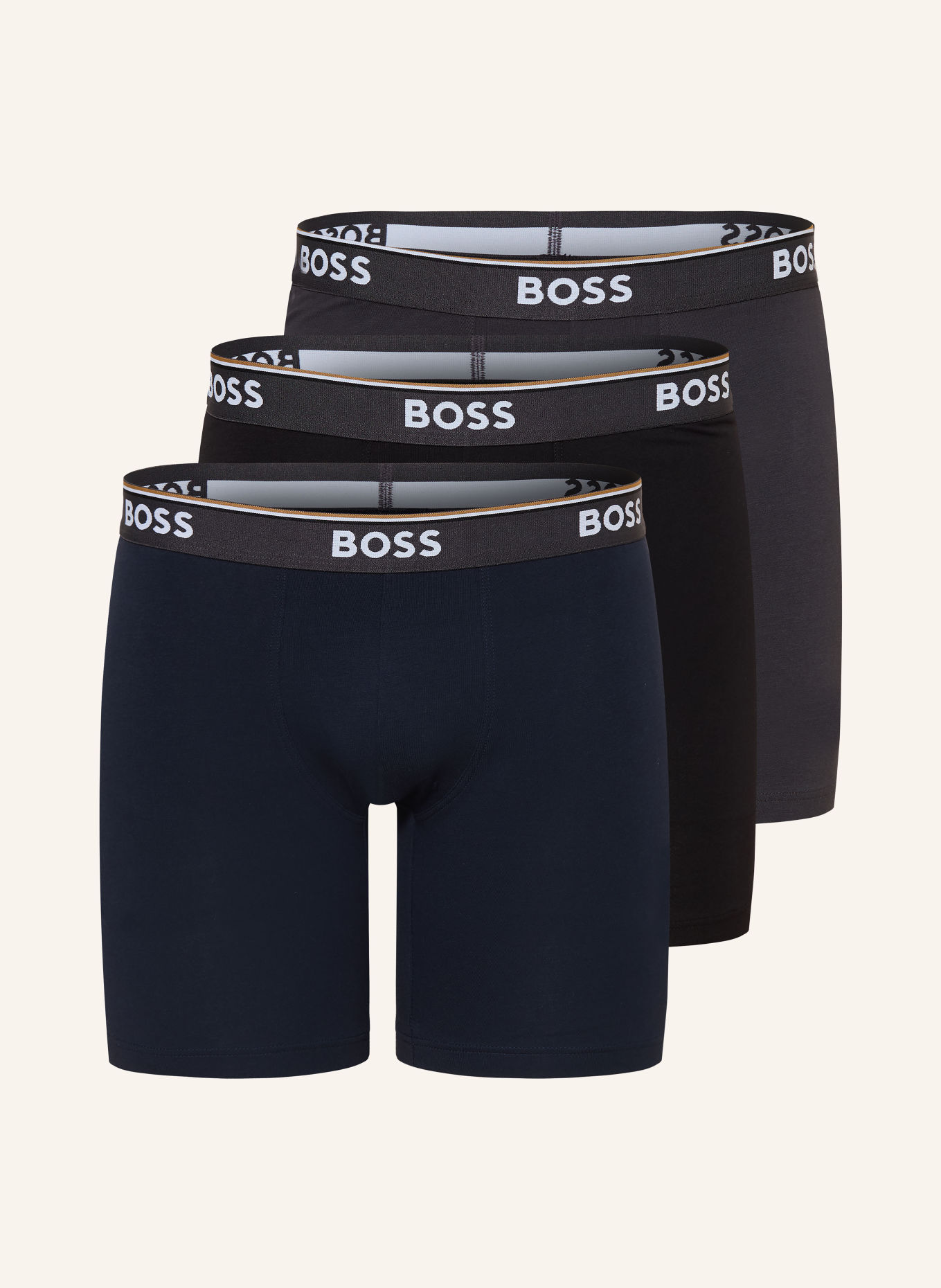 BOSS Set van 3 Boxershorts: DONKERBLAUW / DONKERGRIJS / ZWART