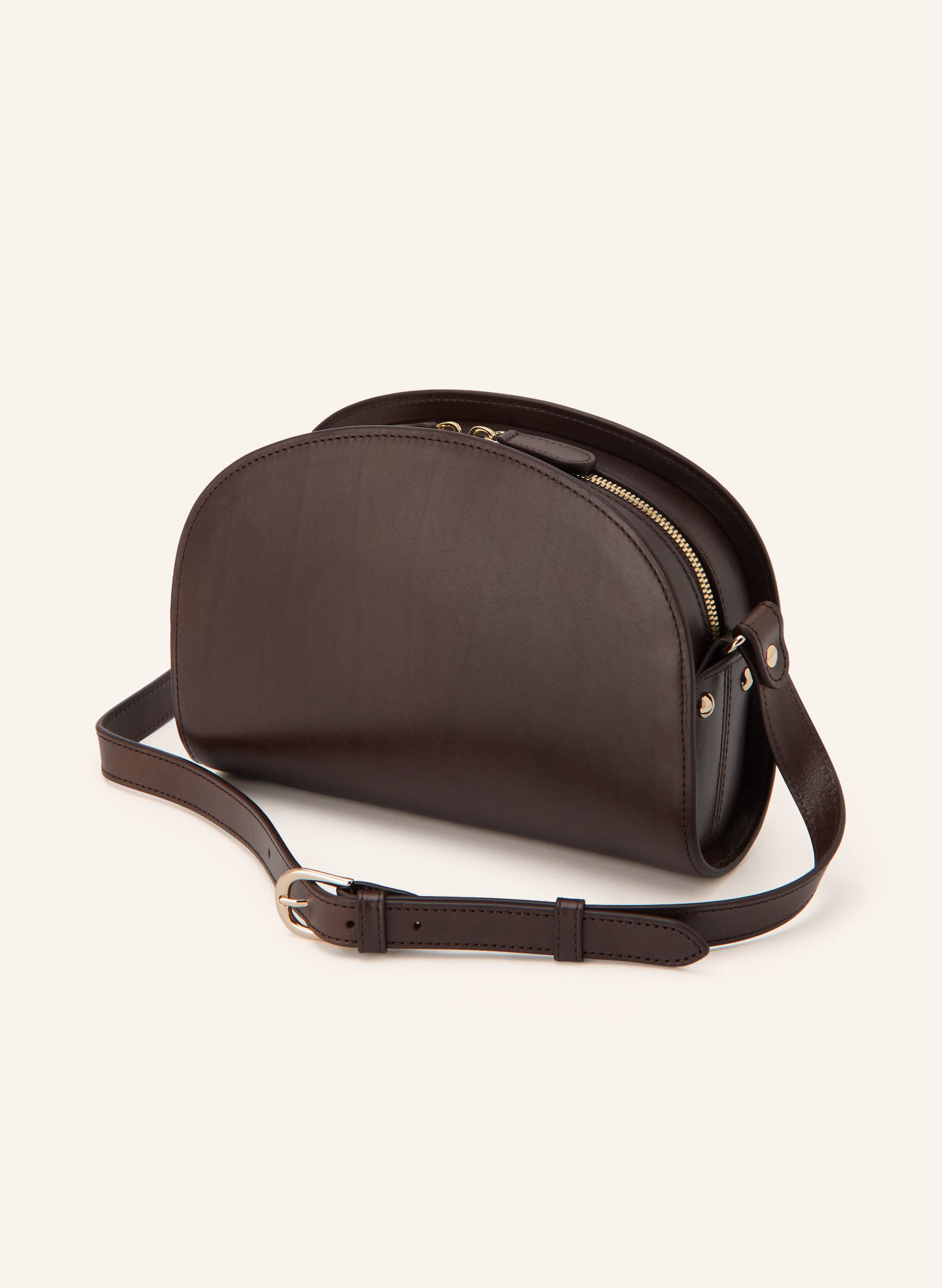 A.P.C. DEMI LUNE Shoulder Bag: DARK BROWN / GOLD