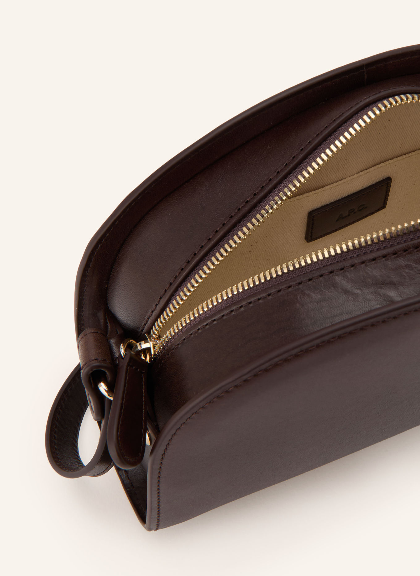 A.P.C. DEMI LUNE Shoulder Bag: DARK BROWN / GOLD