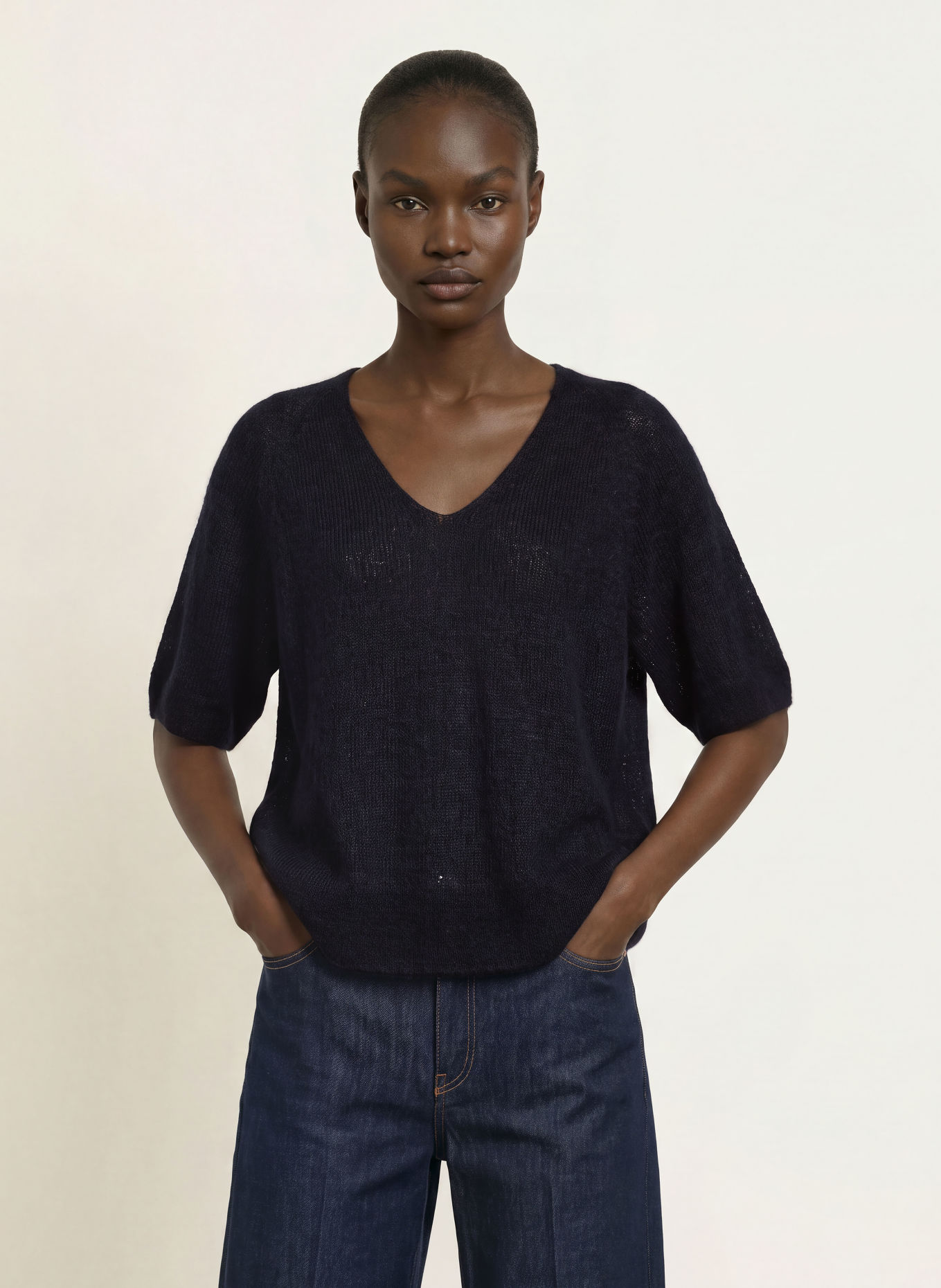 MARC CAIN Strickshirt mit Alpaka und Mohair: 394 navy
