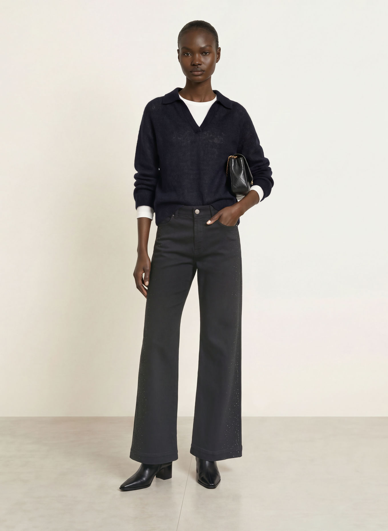 MARC CAIN Strick-Poloshirt mit Alpaka und Mohair: 394 navy
