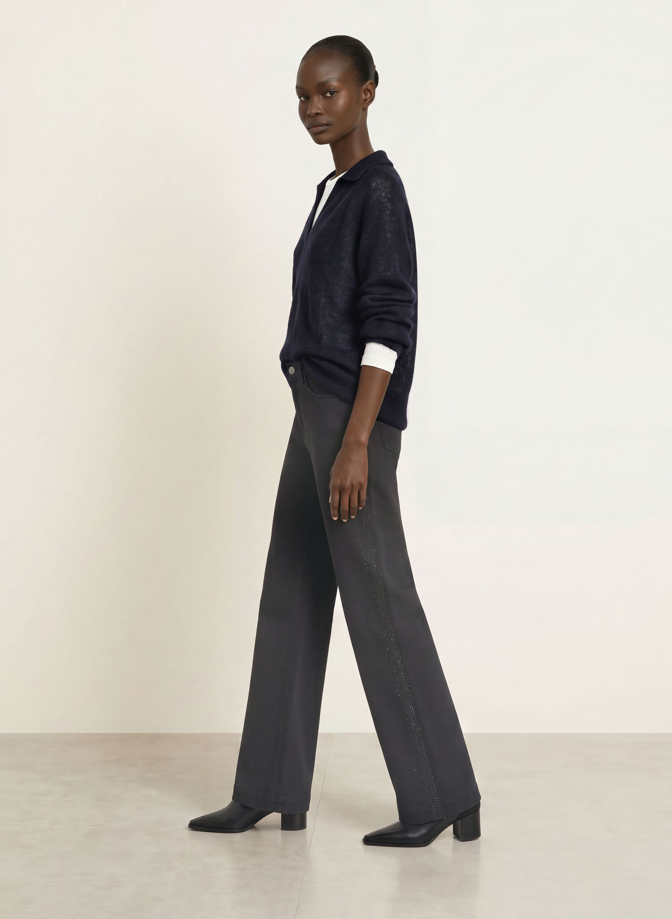 MARC CAIN Strick-Poloshirt mit Alpaka und Mohair: 394 navy