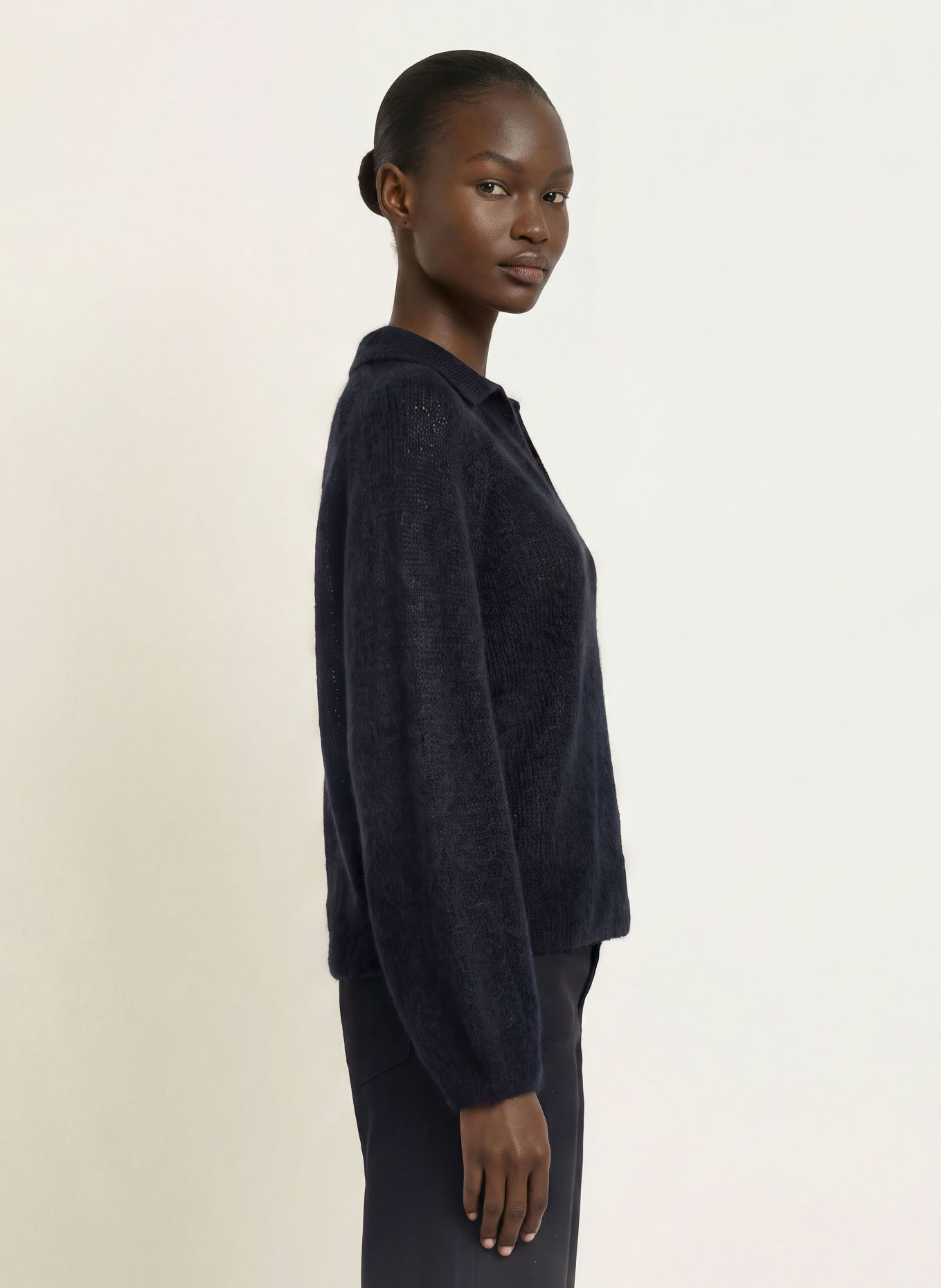 MARC CAIN Strick-Poloshirt mit Alpaka und Mohair: 394 navy