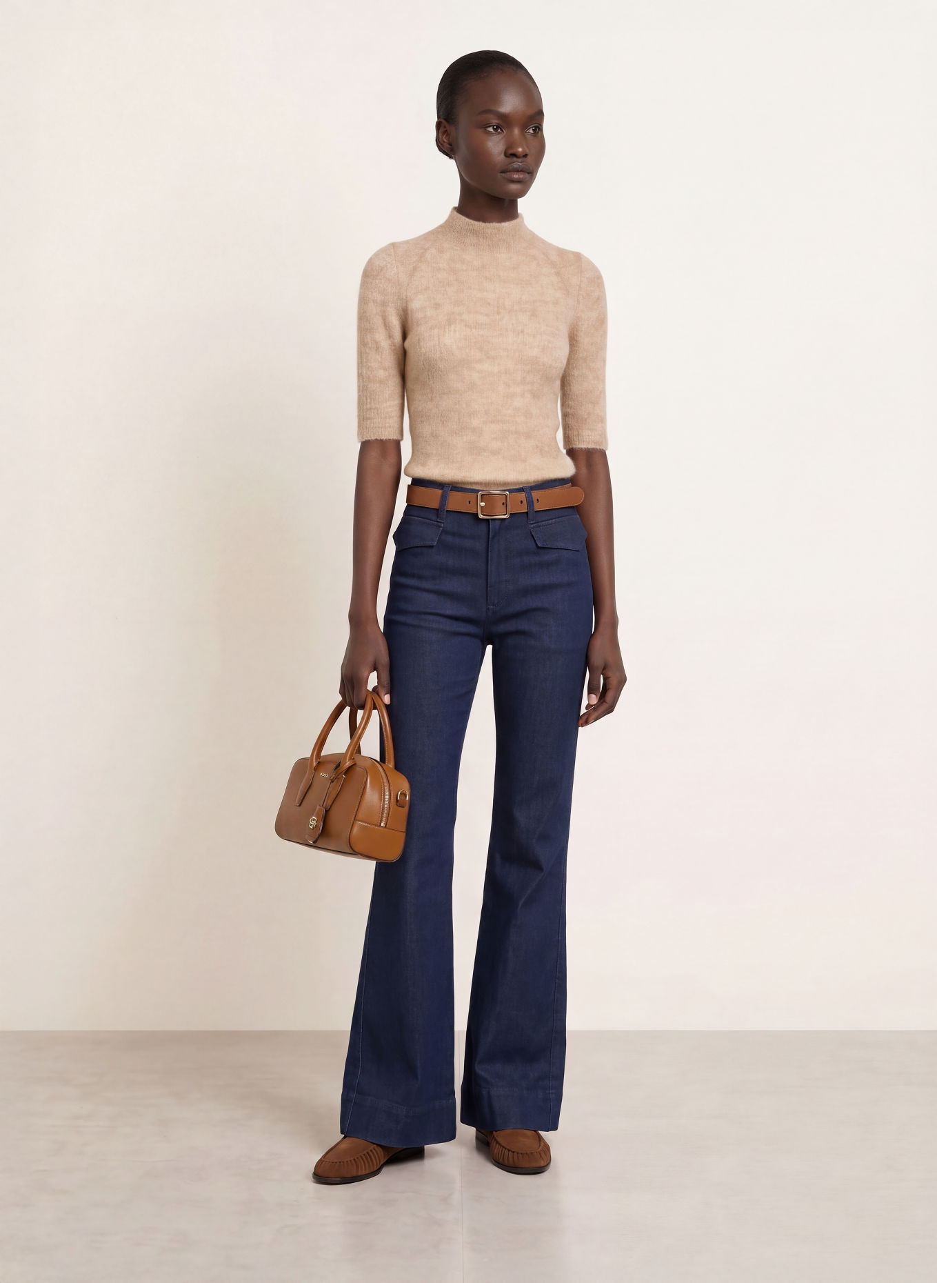 BOSS FEWE Knit Sweatshirt with Alpaca: BEIGE