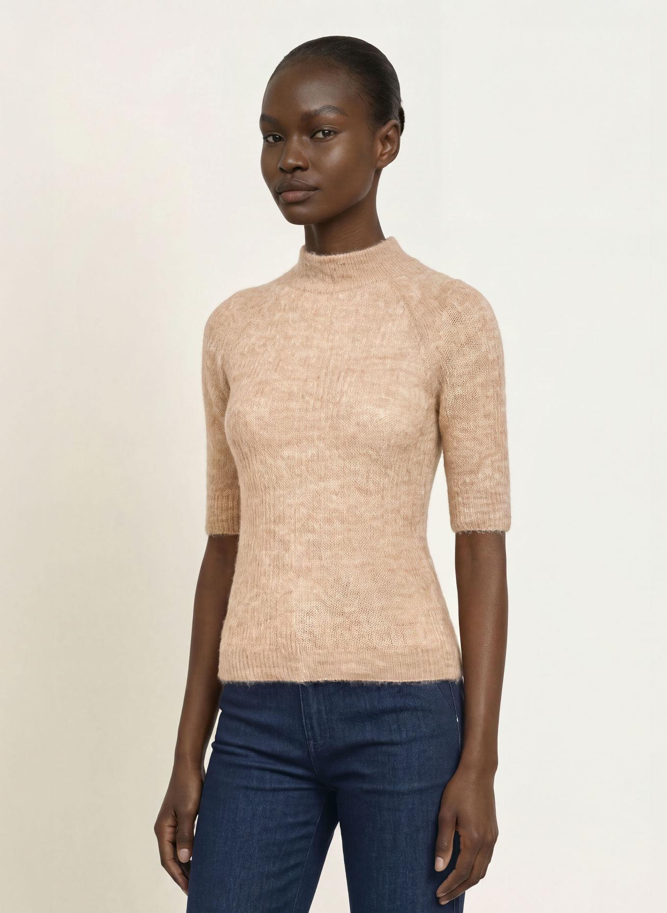 BOSS FEWE Knit Sweatshirt with Alpaca: BEIGE