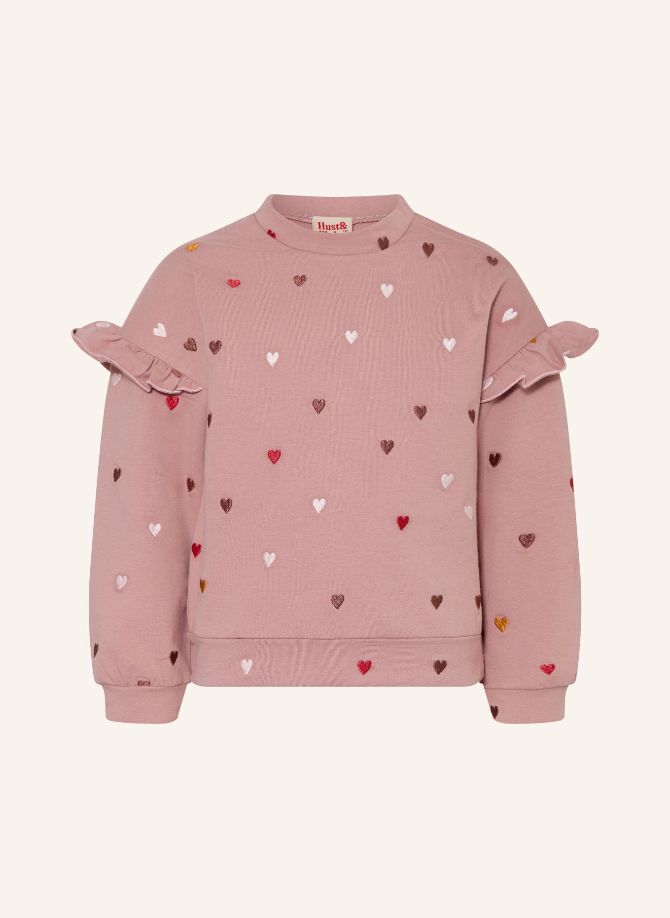 HUST and CLAIRE HCSICILLIA Sweatshirt with Ruffles: DUSKY PINK / DARK RED / WHITE