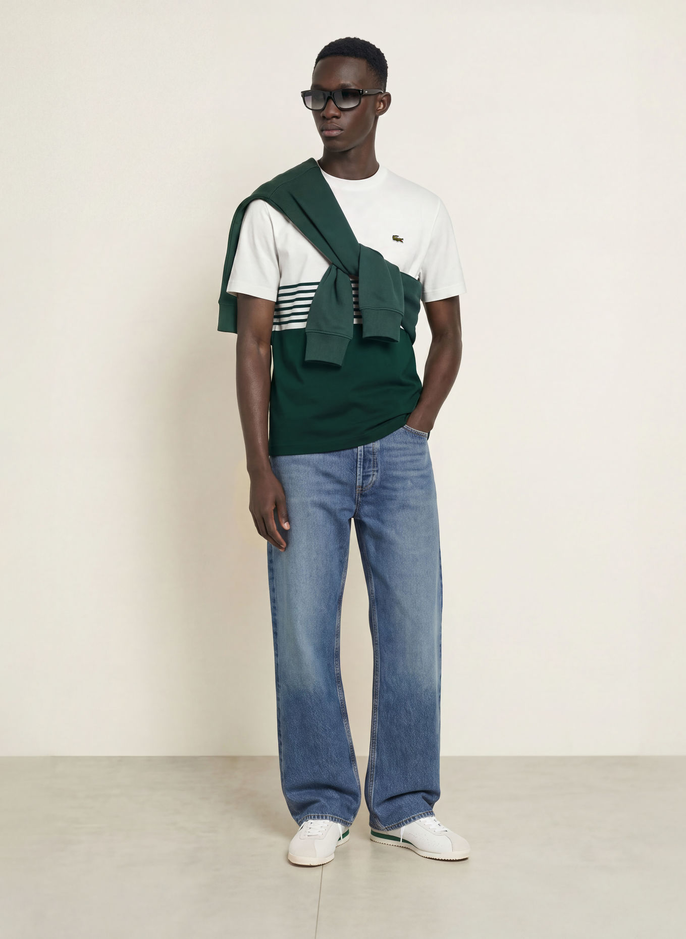 LACOSTE T-shirt: BLANC / GROEN