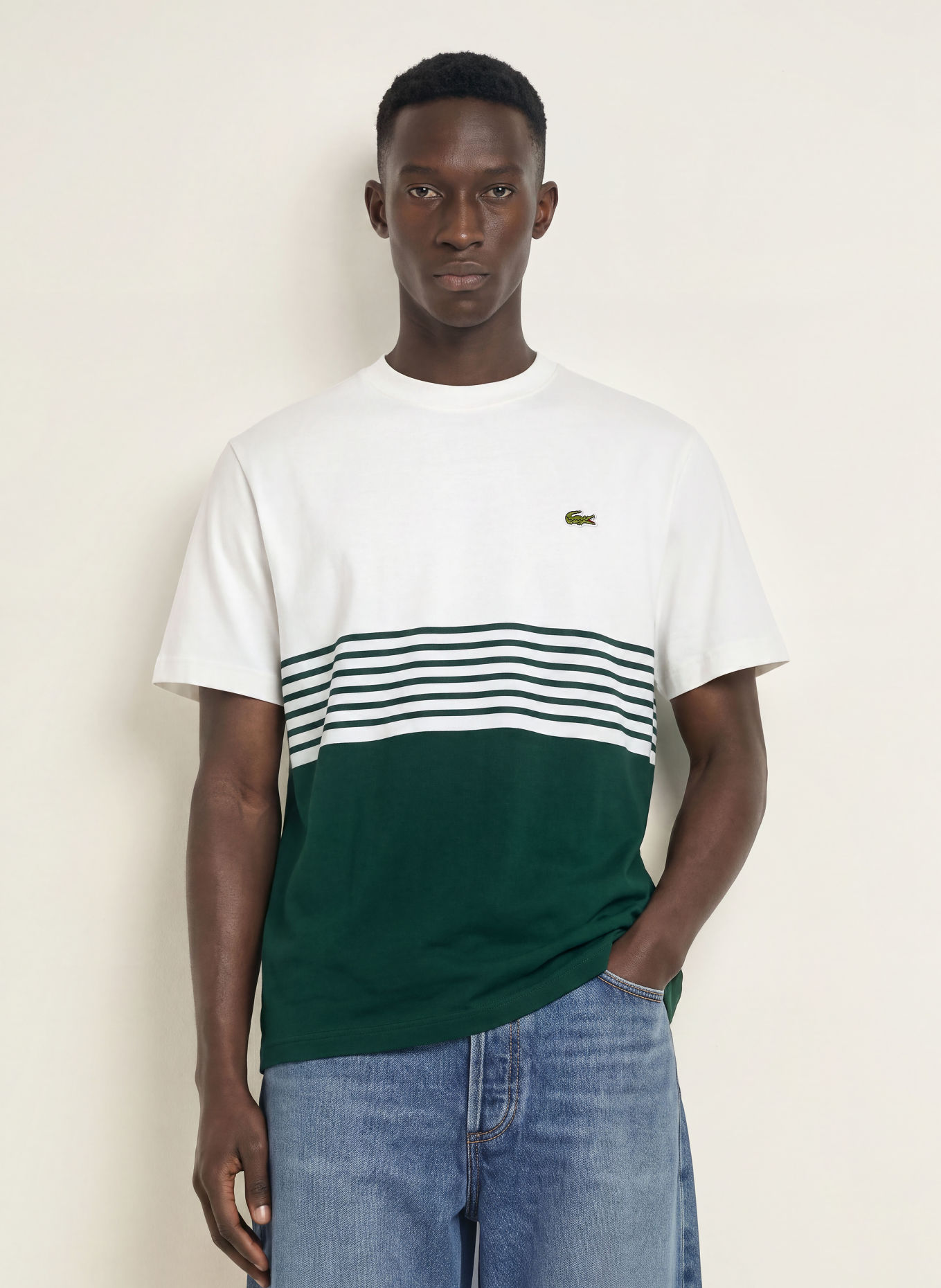 LACOSTE T-shirt: BLANC / GROEN