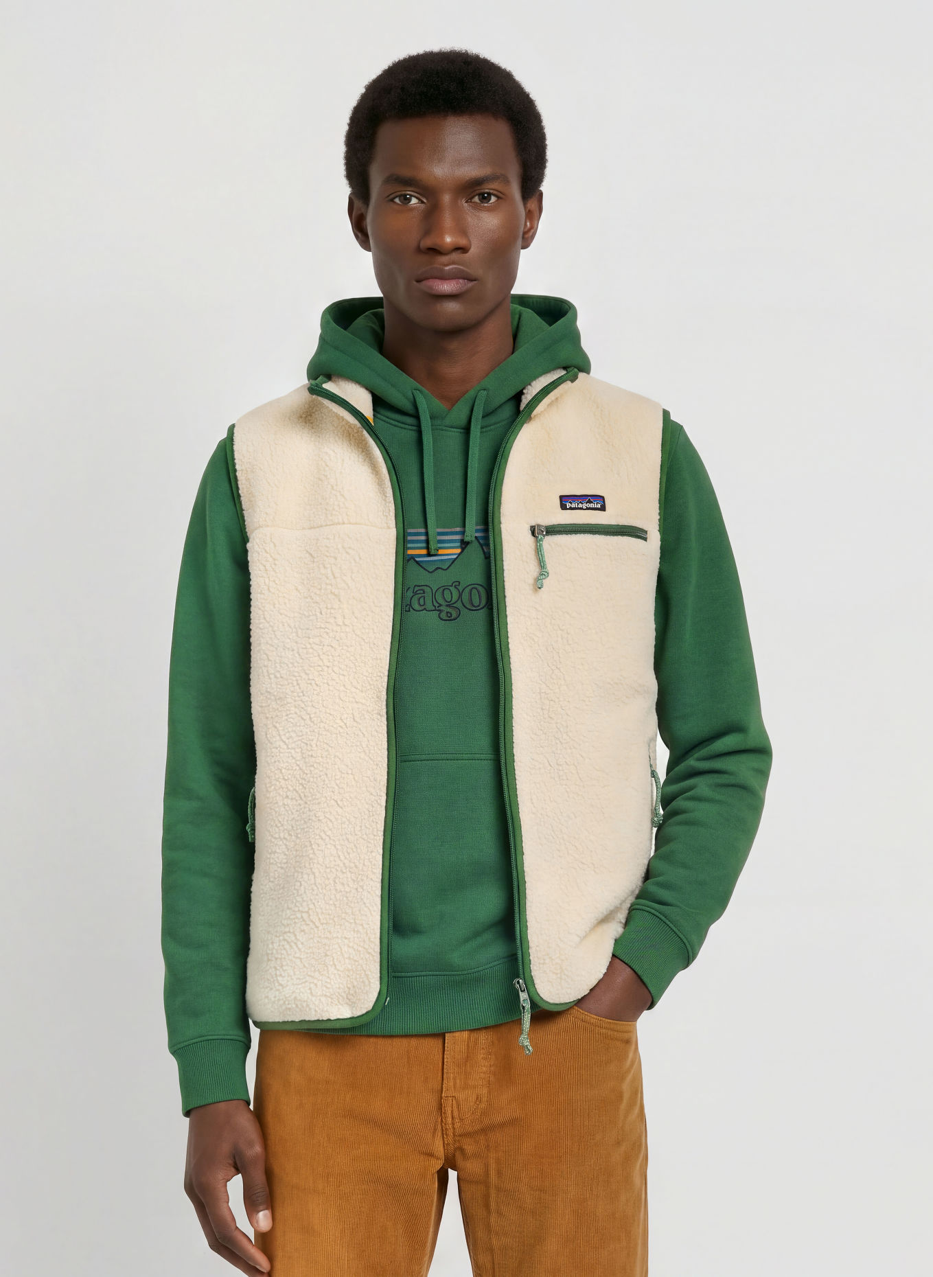 patagonia Fleeceweste RETRO PILE: WEISS / DUNKELGRÜN