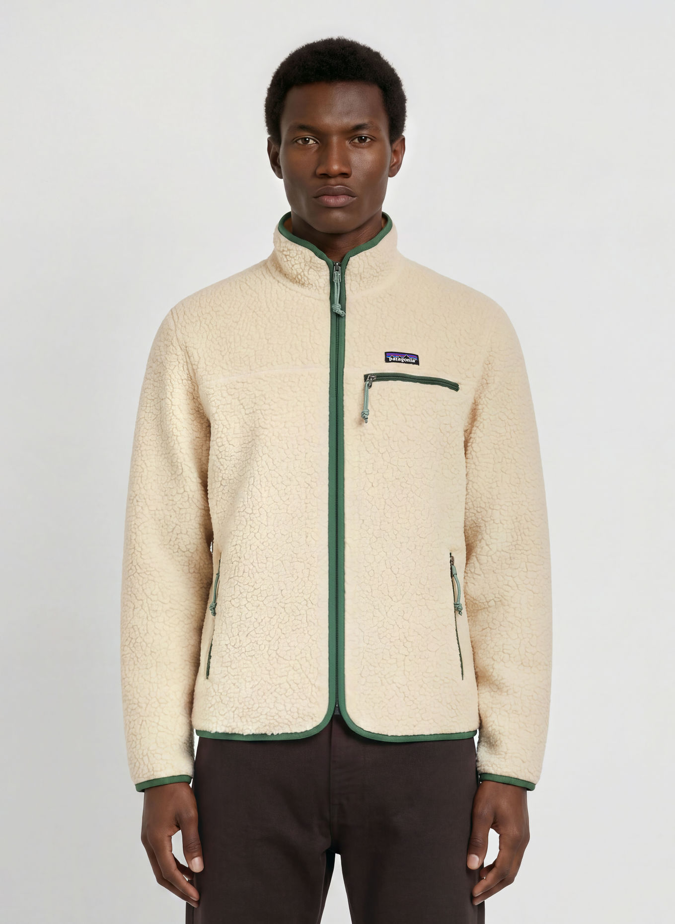 patagonia Kurtka z polaru RETRO PILE: BIAŁY / CIEMNOZIELONY