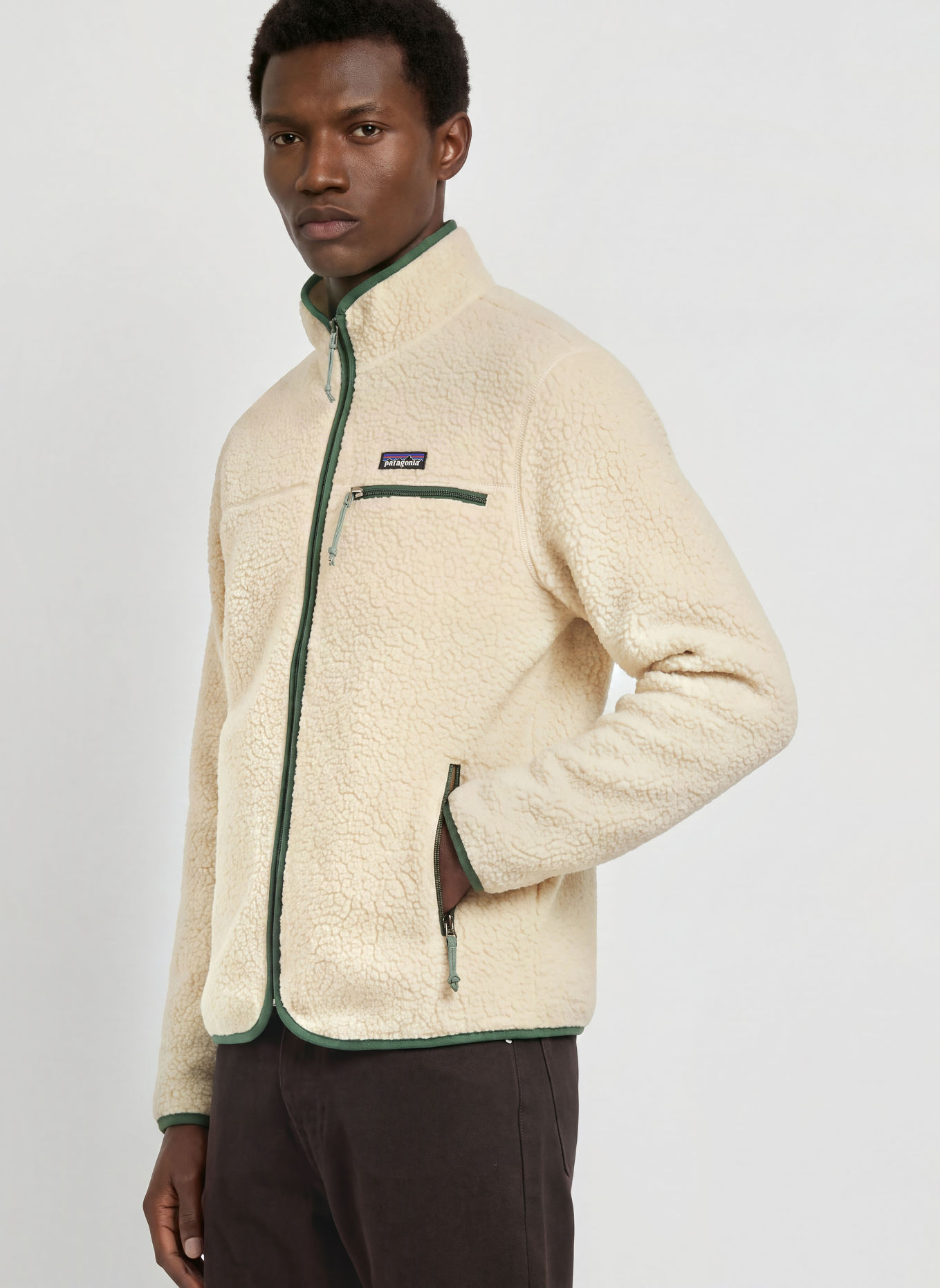 patagonia Kurtka z polaru RETRO PILE: BIAŁY / CIEMNOZIELONY