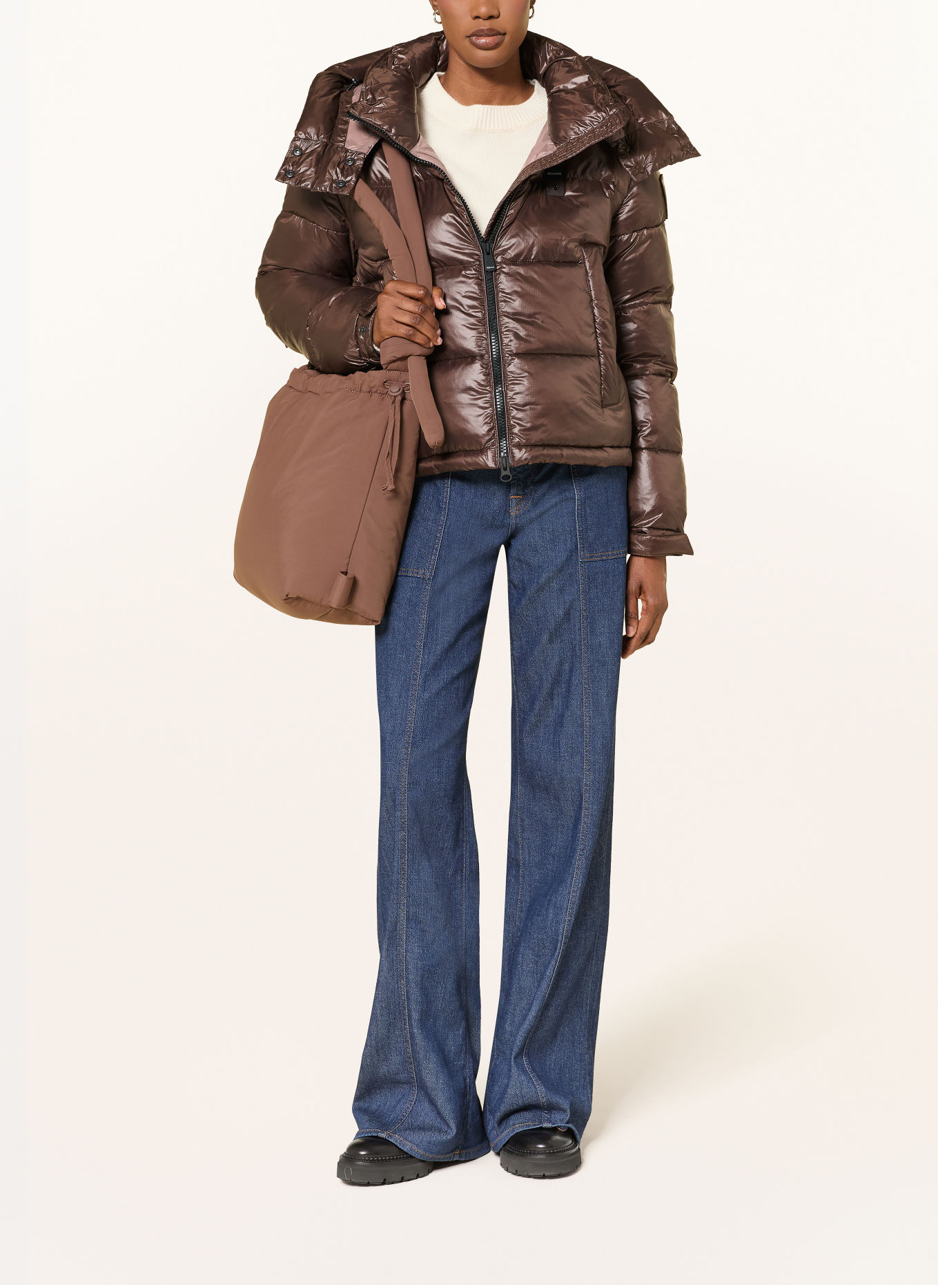 Blauer Steppjacke GLORIA mit abnehmbarer Kapuze: DUNKELBRAUN