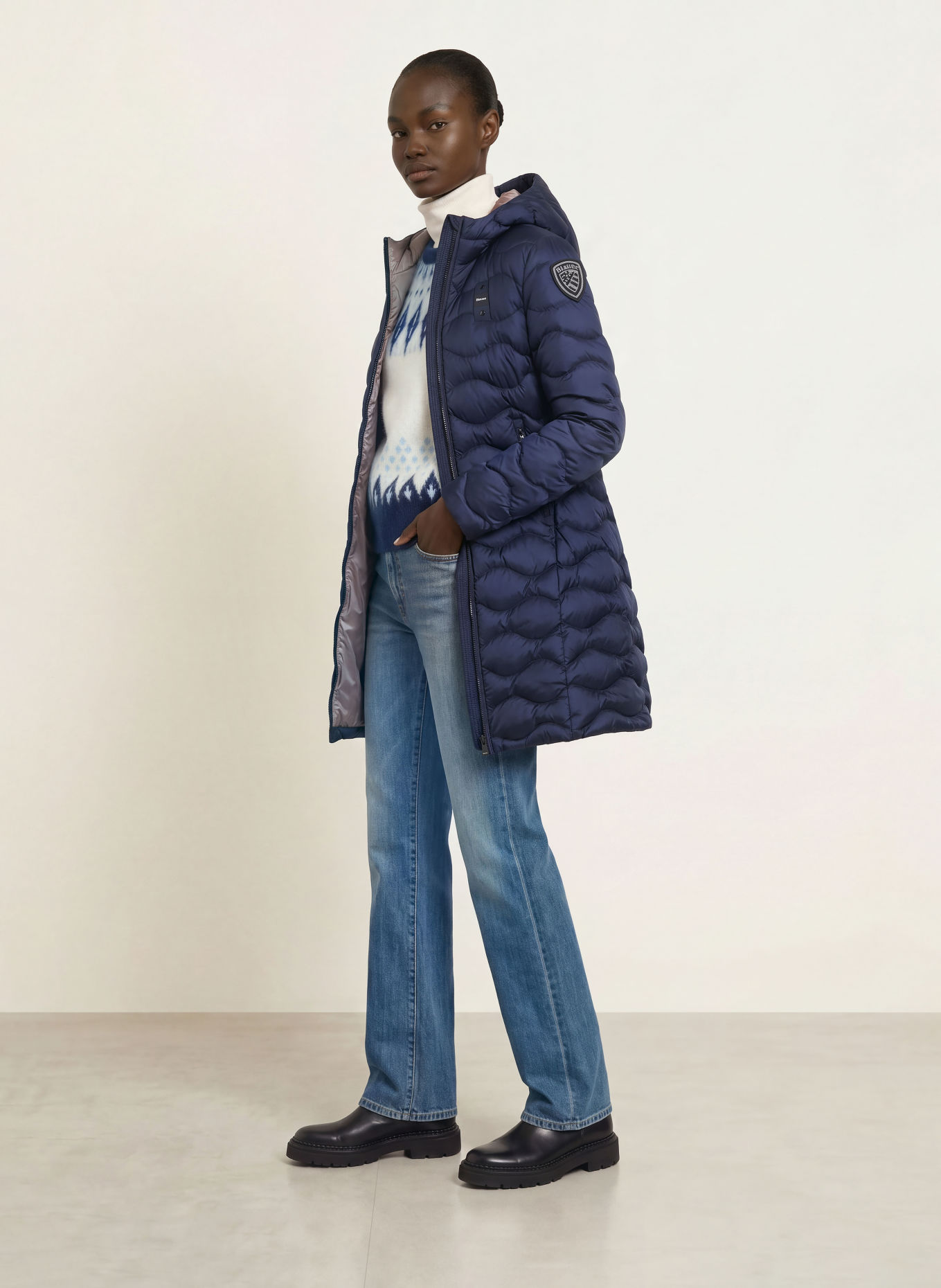 Blauer LYNE Down Jacket with Rhinestones: DARK BLUE