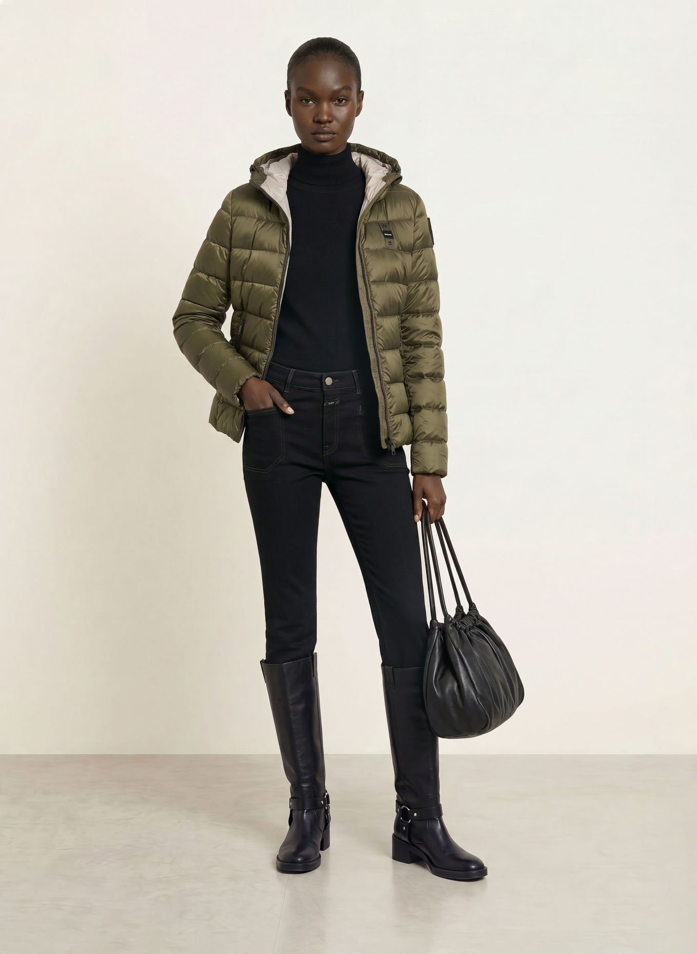 Blauer CHARME Lightweight Down Jacket: KHAKI / SILVER / BLACK