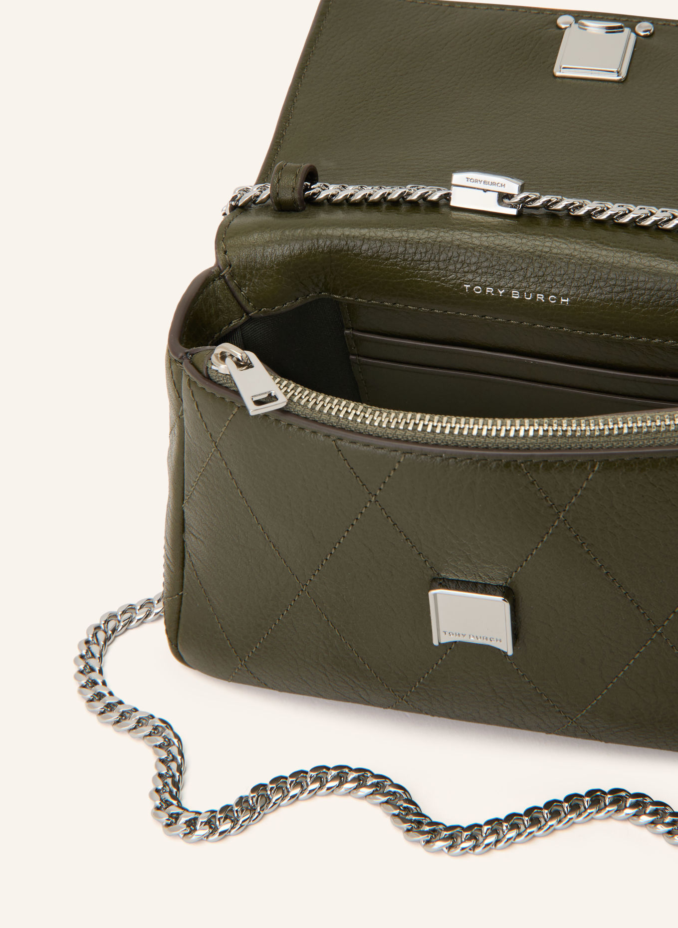 TORY BURCH CHARLIE MINI Crossbody Bag: DARK GREEN / SILVER
