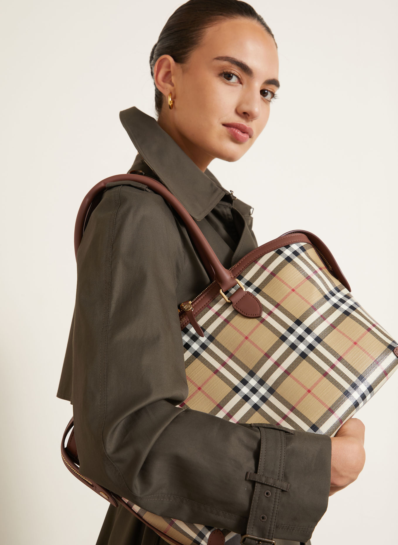 BURBERRY Geantă de cumpărături: MARO / CREM / KAKI